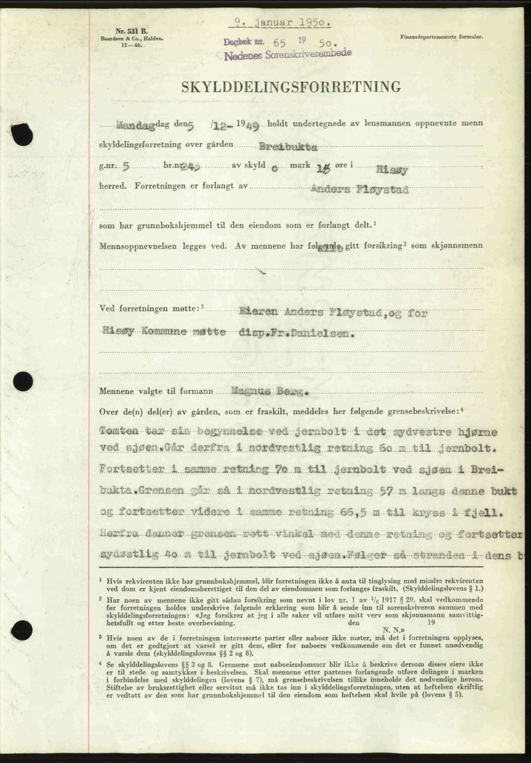 Nedenes sorenskriveri, SAK/1221-0006/G/Gb/Gba/L0062: Pantebok nr. A14, 1949-1950, Dagboknr: 65/1950