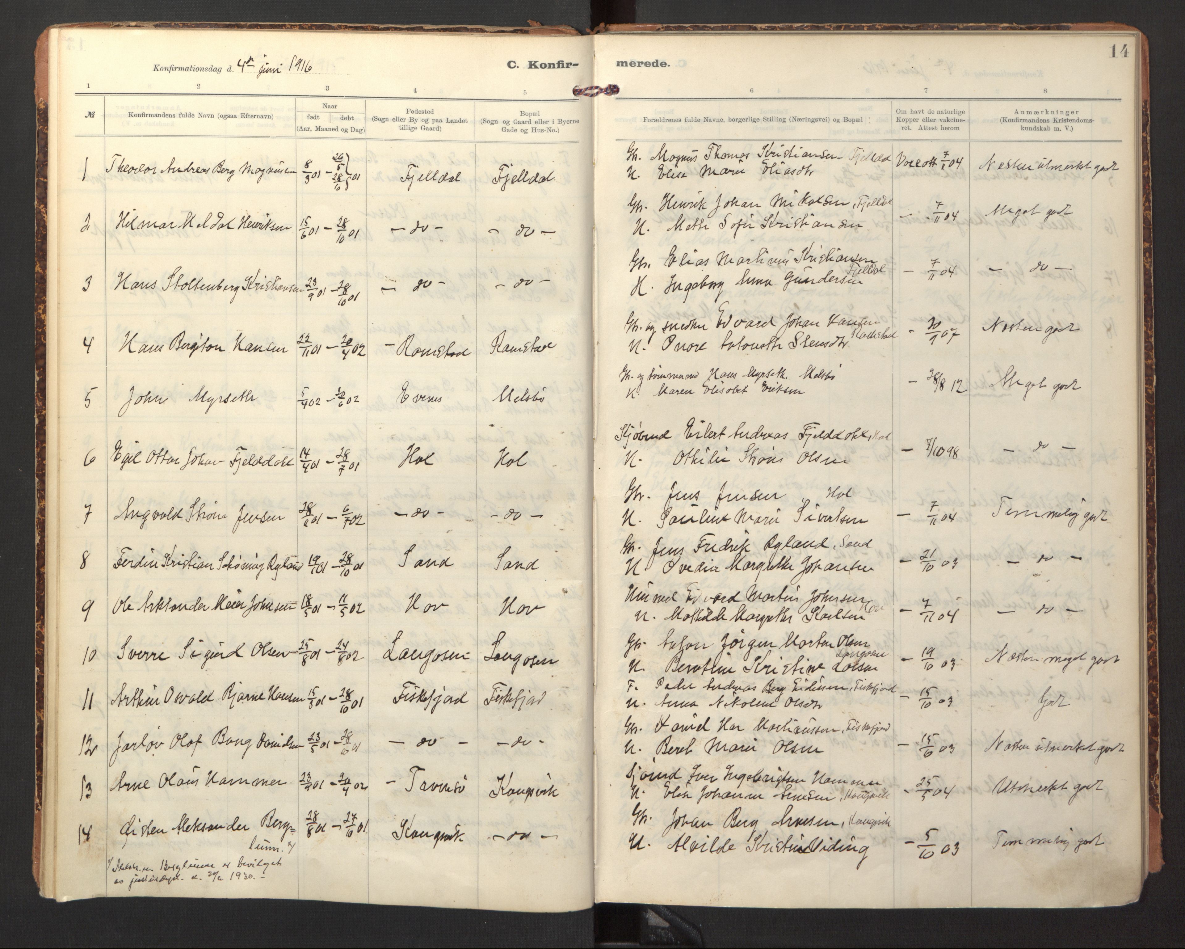 Ministerialprotokoller, klokkerbøker og fødselsregistre - Nordland, AV/SAT-A-1459/865/L0927: Ministerialbok nr. 865A05, 1911-1935, s. 14