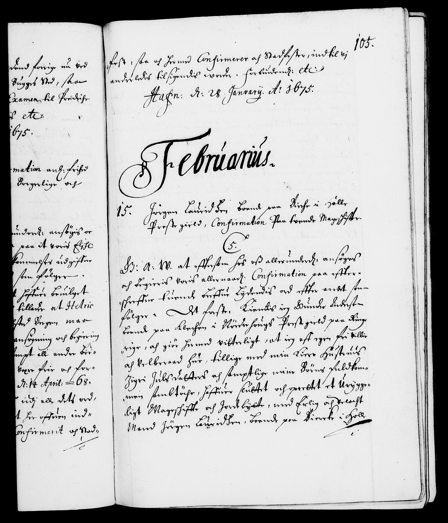 Danske Kanselli 1572-1799, RA/EA-3023/F/Fc/Fca/Fcaa/L0012: Norske registre (mikrofilm), 1674-1680, s. 105a