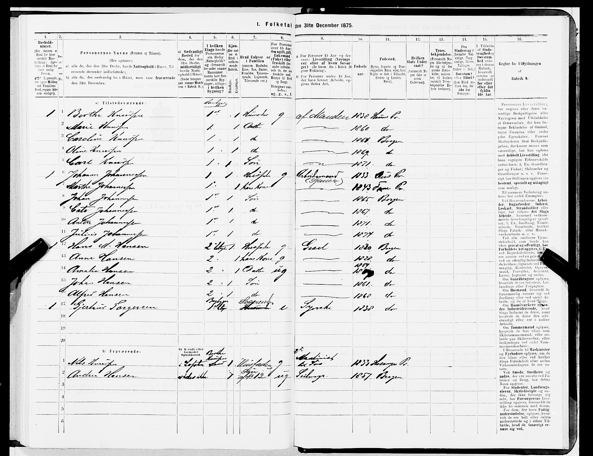 SAB, Folketelling 1875 for 1301 Bergen kjøpstad, 1875, s. 1120