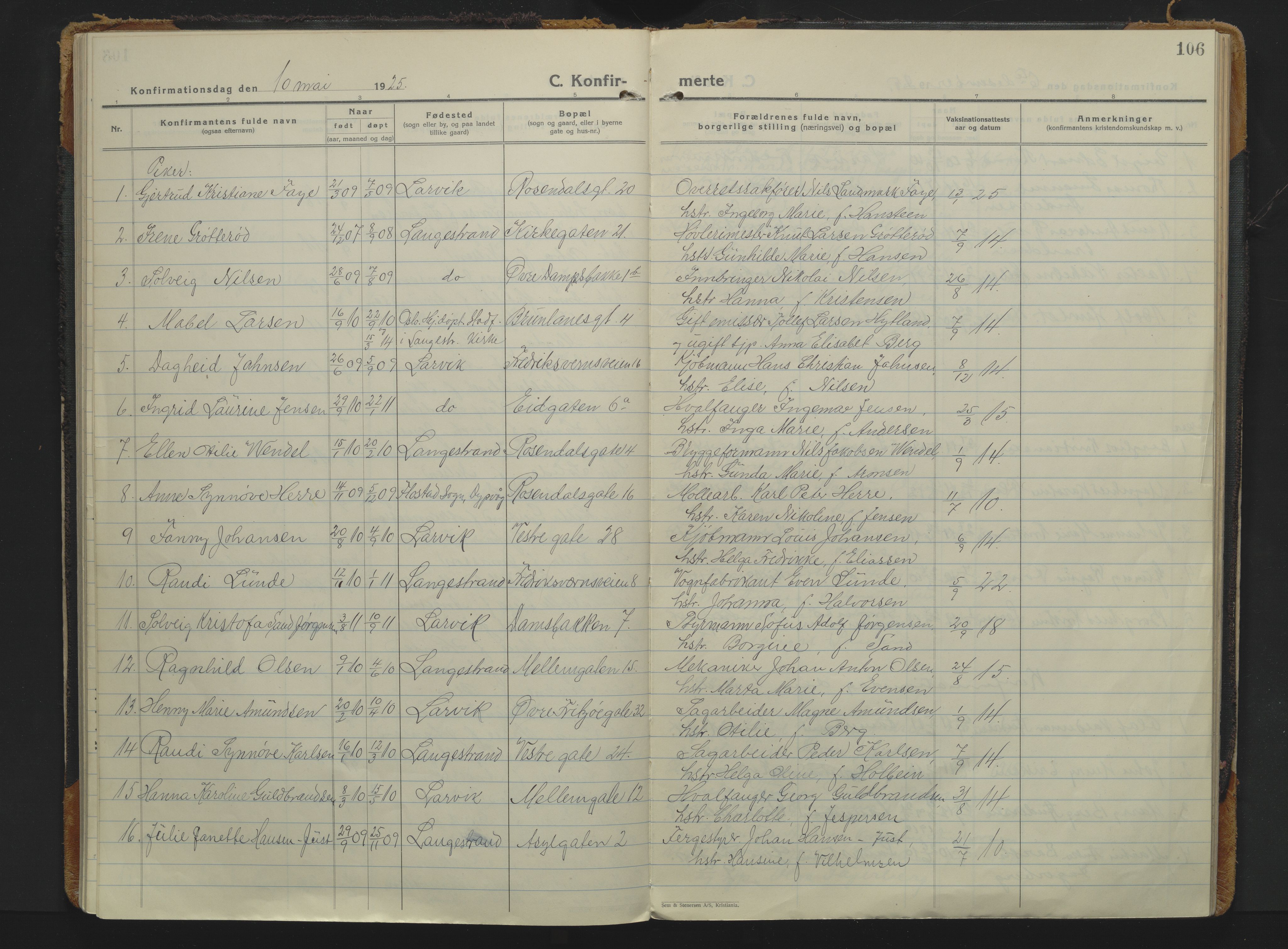 Larvik kirkebøker, AV/SAKO-A-352/F/Fb/L0006: Ministerialbok nr. II 6, 1925-1961, s. 106