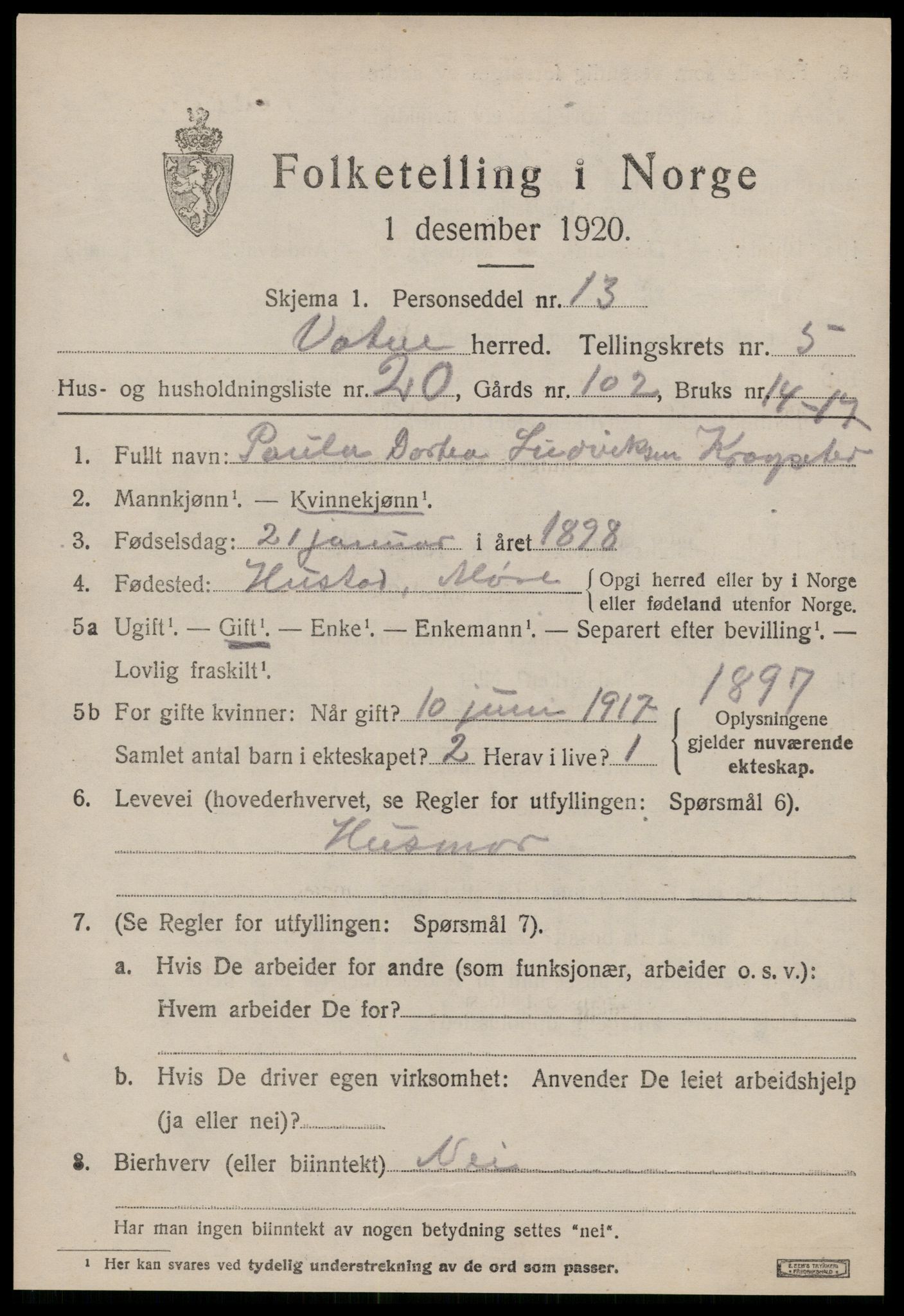 SAT, Folketelling 1920 for 1530 Vatne herred, 1920, s. 2436