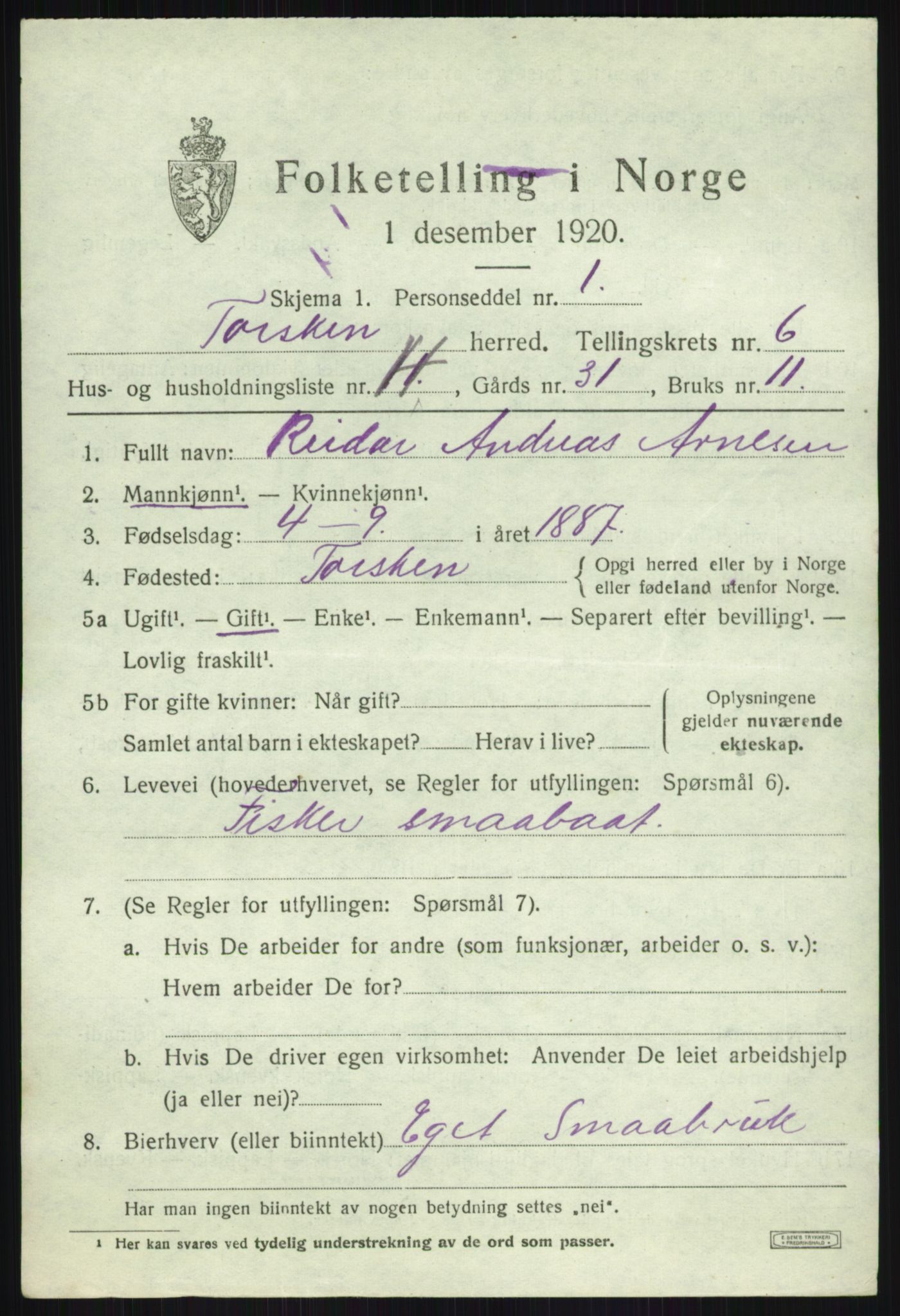 SATØ, Folketelling 1920 for 1928 Torsken herred, 1920, s. 2549
