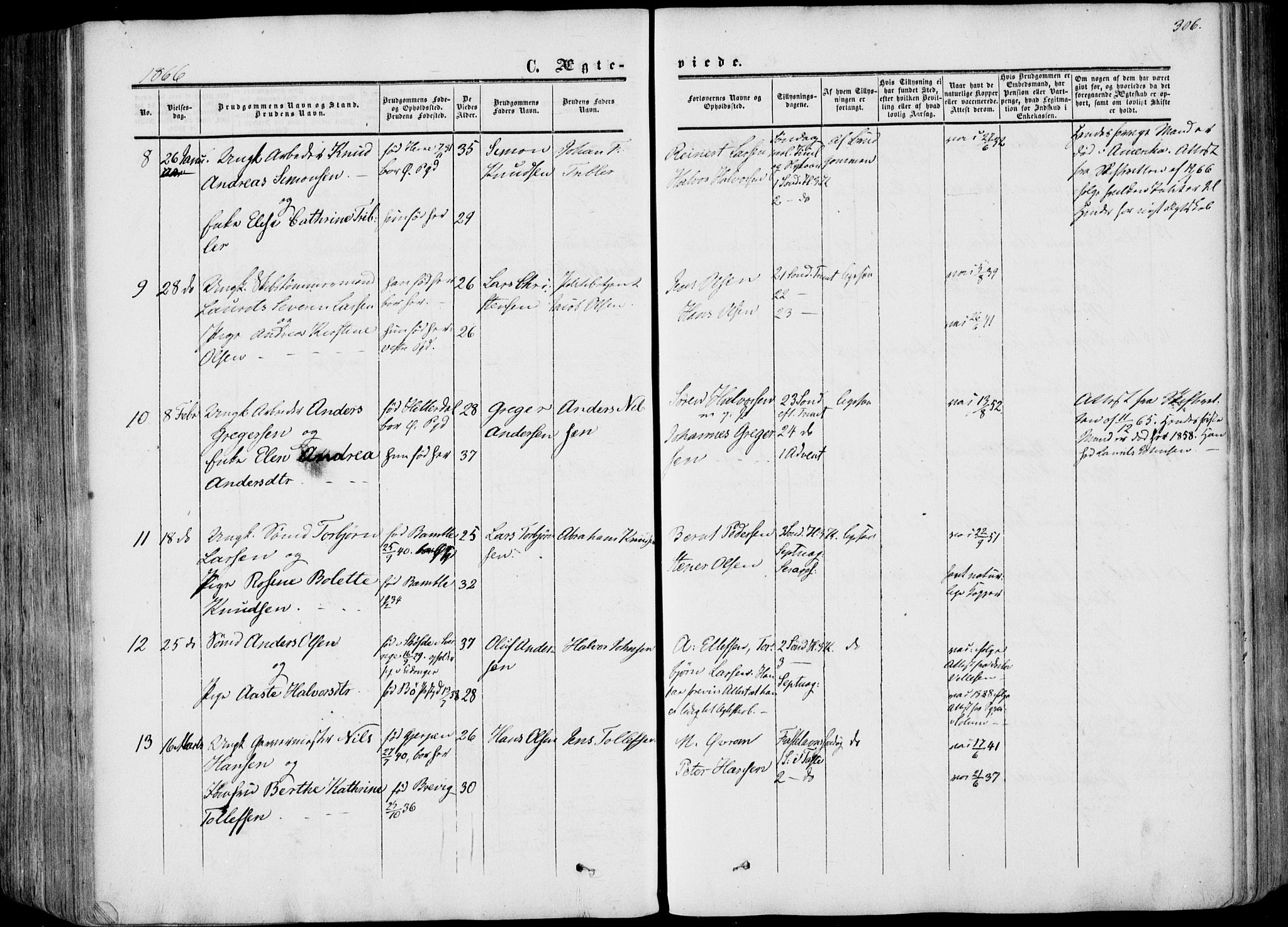 Porsgrunn kirkebøker , AV/SAKO-A-104/F/Fa/L0007: Ministerialbok nr. 7, 1858-1877, s. 306
