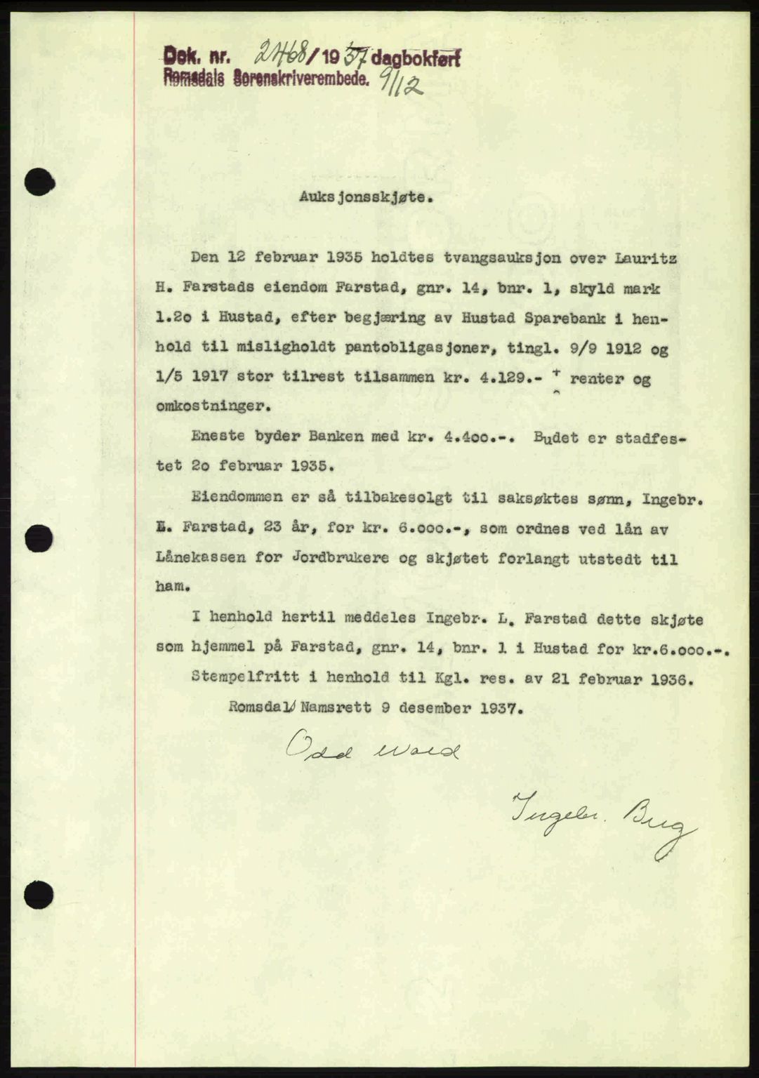 Romsdal sorenskriveri, SAT/A-4149/1/2/2C: Pantebok nr. A4, 1937-1938, Dagboknr: 2468/1937