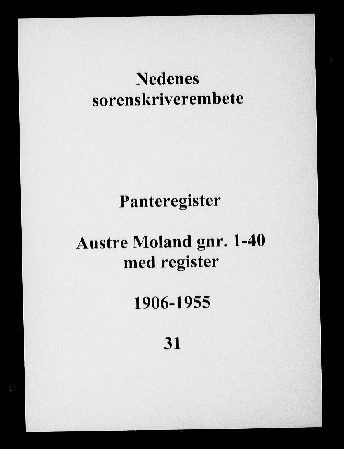 Nedenes sorenskriveri, SAK/1221-0006/G/Ga/Gaa/L0034: Panteregister nr. 31, 1955-1955