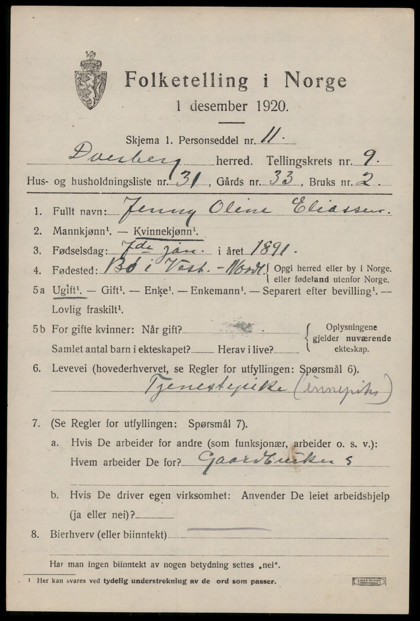 SAT, Folketelling 1920 for 1872 Dverberg herred, 1920, s. 8250