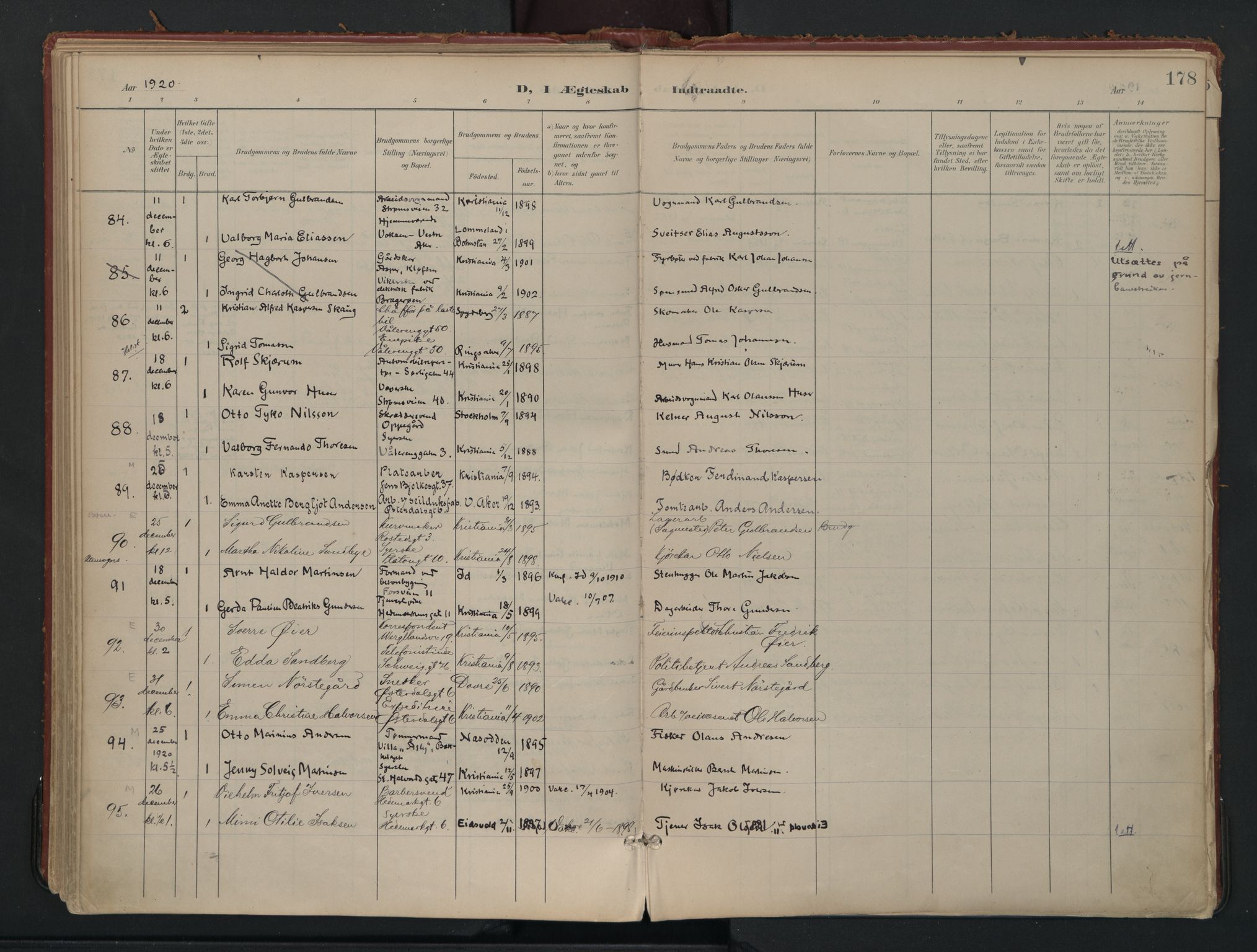 Vålerengen prestekontor Kirkebøker, AV/SAO-A-10878/F/Fa/L0002: Ministerialbok nr. 2, 1899-1924, s. 178