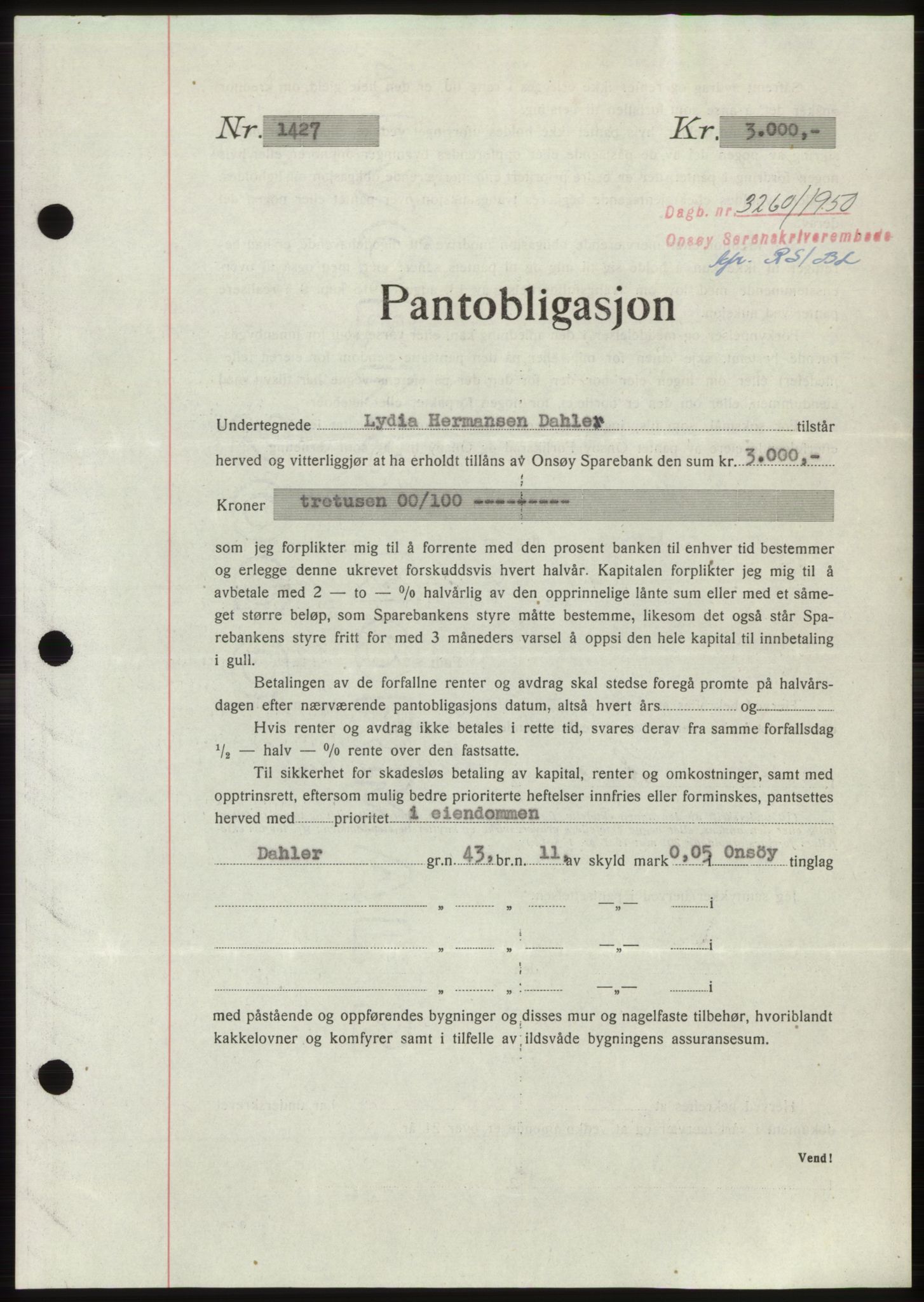 Onsøy sorenskriveri, SAO/A-10474/G/Ga/Gac/L0010: Pantebok nr. B 18-10, 1950-1950, Dagboknr: 3260/1950