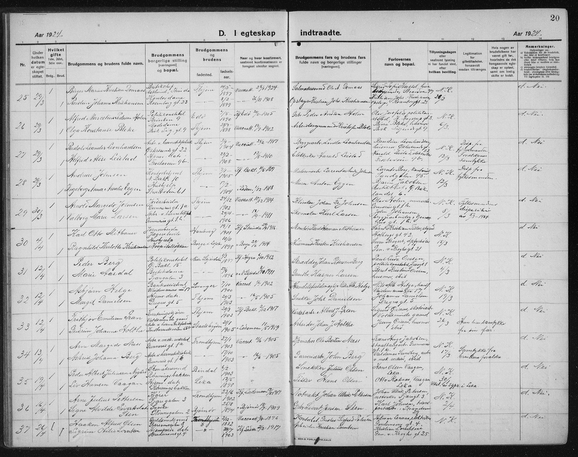 Ministerialprotokoller, klokkerbøker og fødselsregistre - Sør-Trøndelag, AV/SAT-A-1456/605/L0260: Klokkerbok nr. 605C07, 1922-1942, s. 20