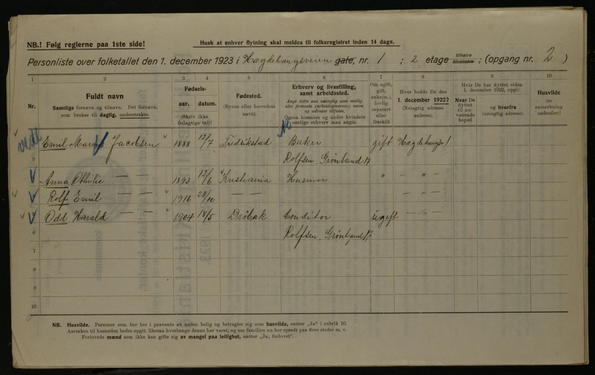 OBA, Kommunal folketelling 1.12.1923 for Kristiania, 1923, s. 40140