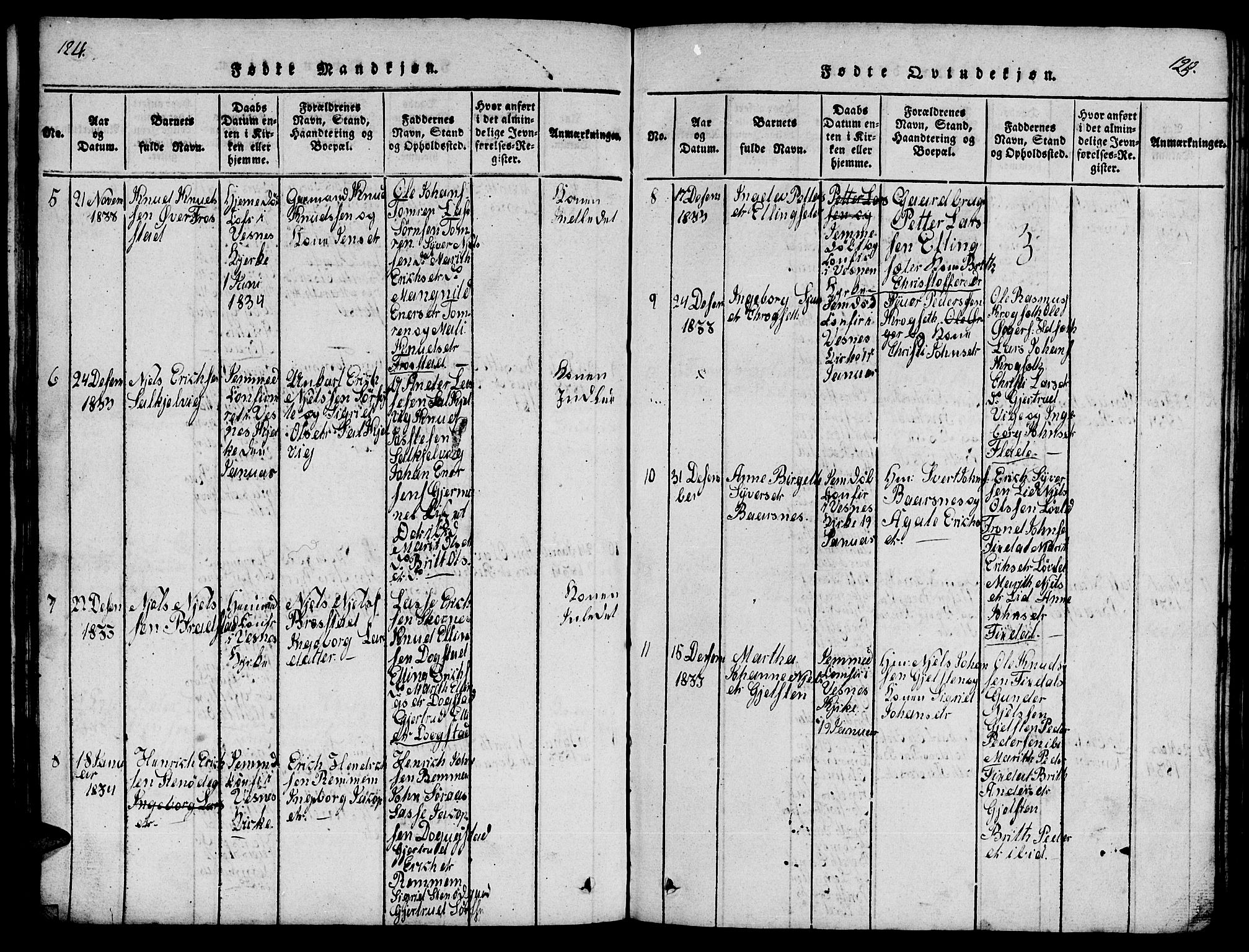 Ministerialprotokoller, klokkerbøker og fødselsregistre - Møre og Romsdal, AV/SAT-A-1454/539/L0535: Klokkerbok nr. 539C01, 1818-1842, s. 124-125