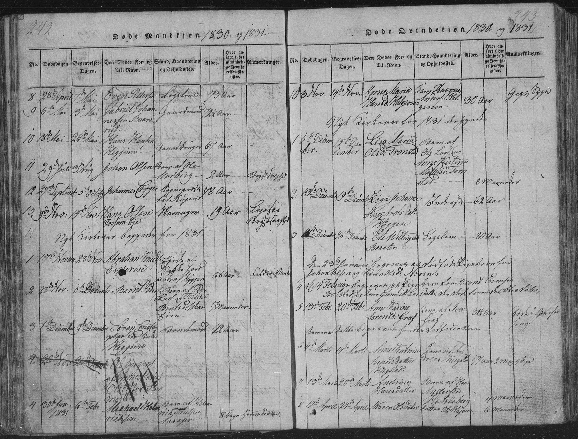 Røyken kirkebøker, AV/SAKO-A-241/G/Ga/L0003: Klokkerbok nr. 3, 1814-1856, s. 242-243