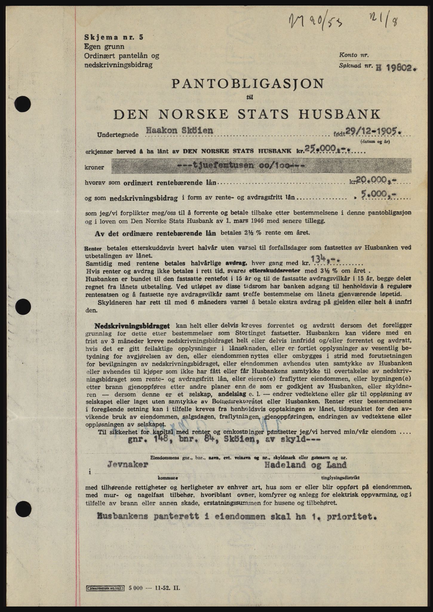 Hadeland og Land tingrett, SAH/TING-010/H/Hb/Hbc/L0027: Pantebok nr. B27, 1953-1953, Dagboknr: 2790/1953