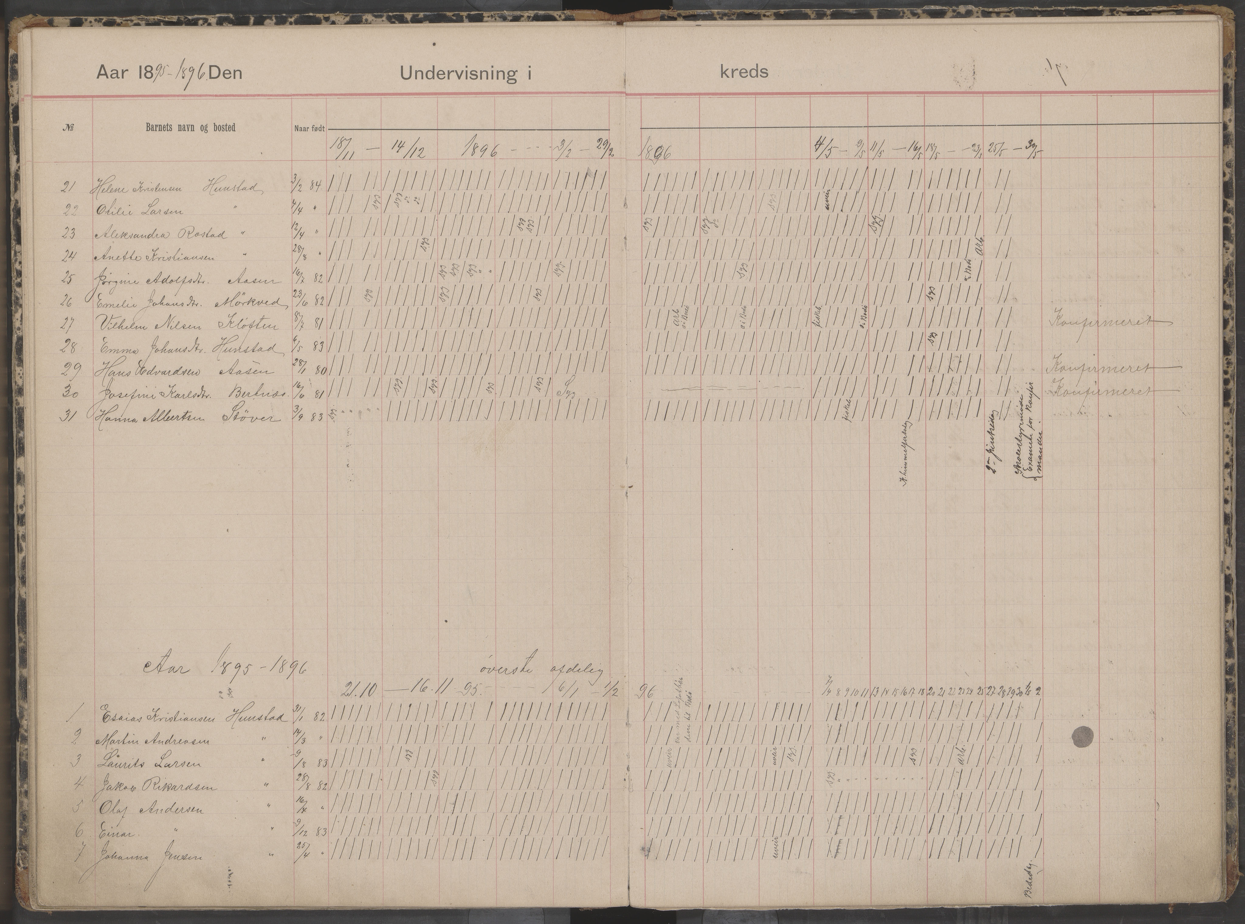 Bodin kommune. Støver skolekrets, AIN/K-18431.510.07/F/Fa/L0001: Dagbok for skolehold og skolesøkning, 1892-1905