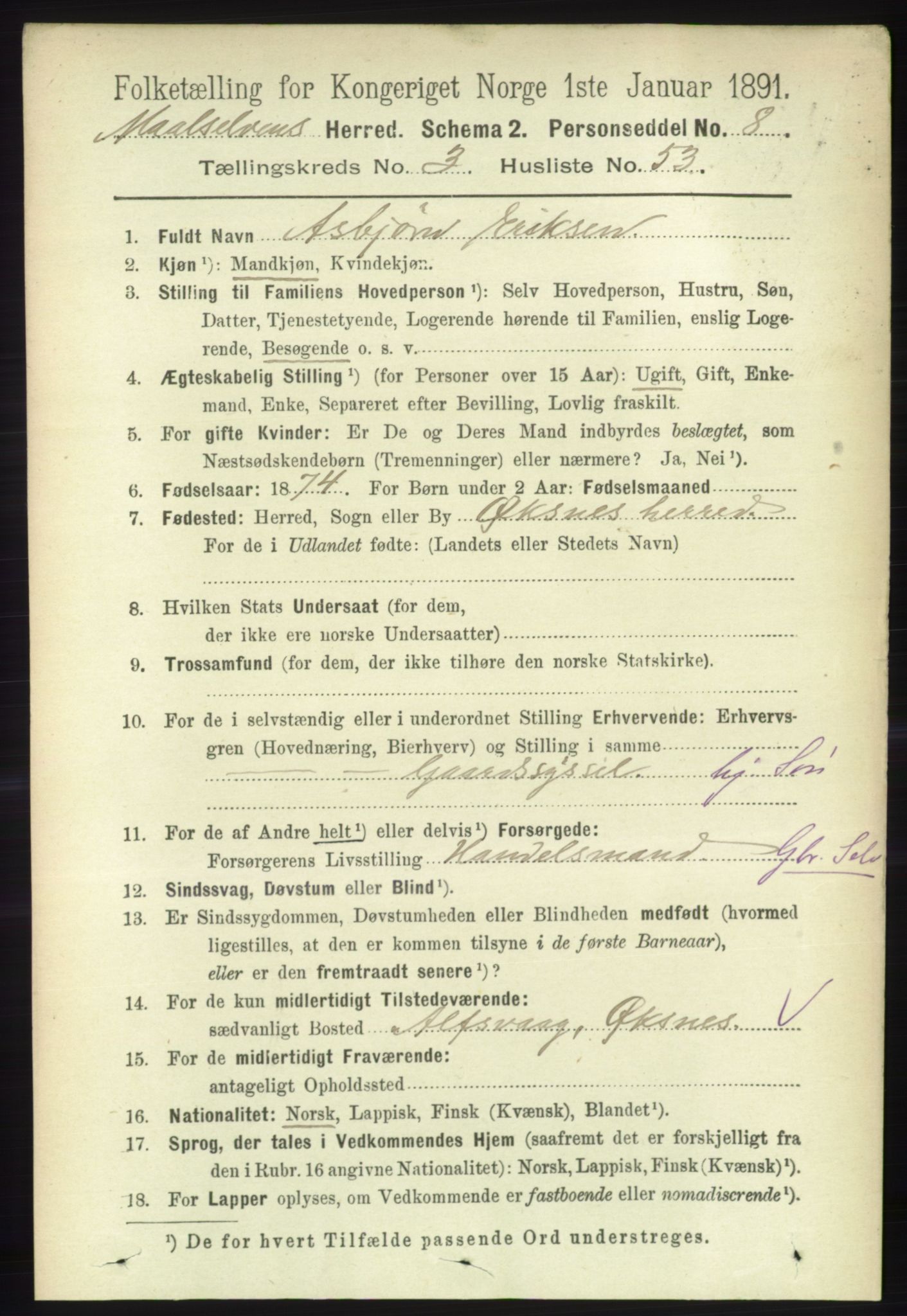 RA, Folketelling 1891 for 1924 Målselv herred, 1891, s. 961