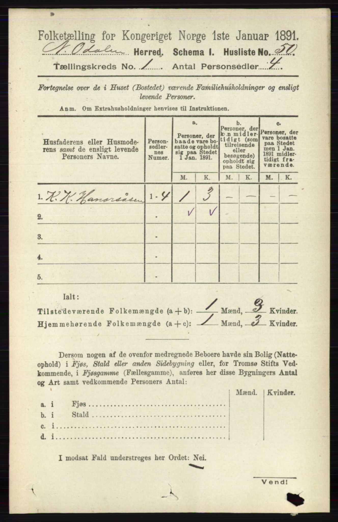 RA, Folketelling 1891 for 0418 Nord-Odal herred, 1891, s. 82