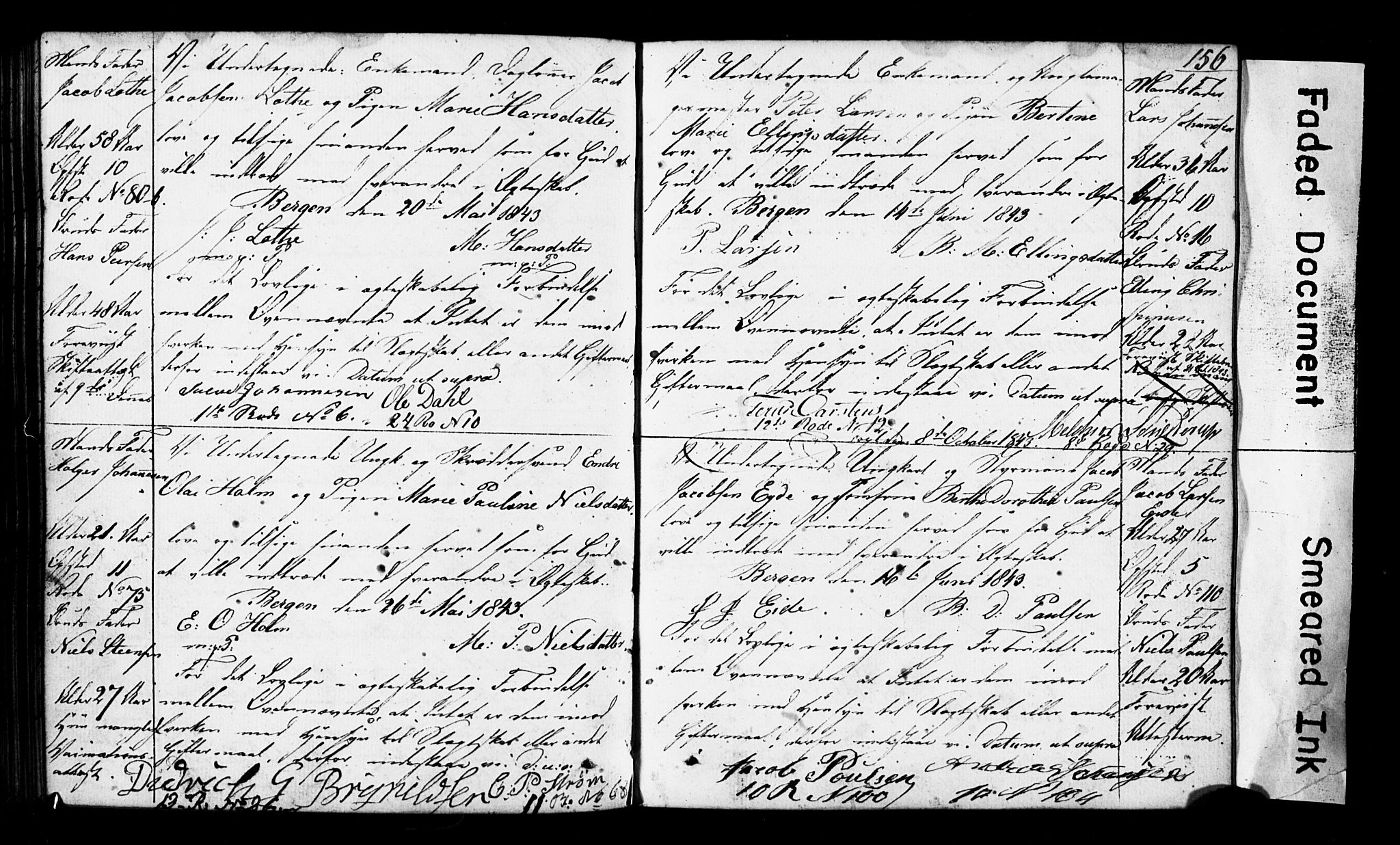 Domkirken sokneprestembete, SAB/A-74801: Forlovererklæringer nr. II.5.3, 1832-1845, s. 156