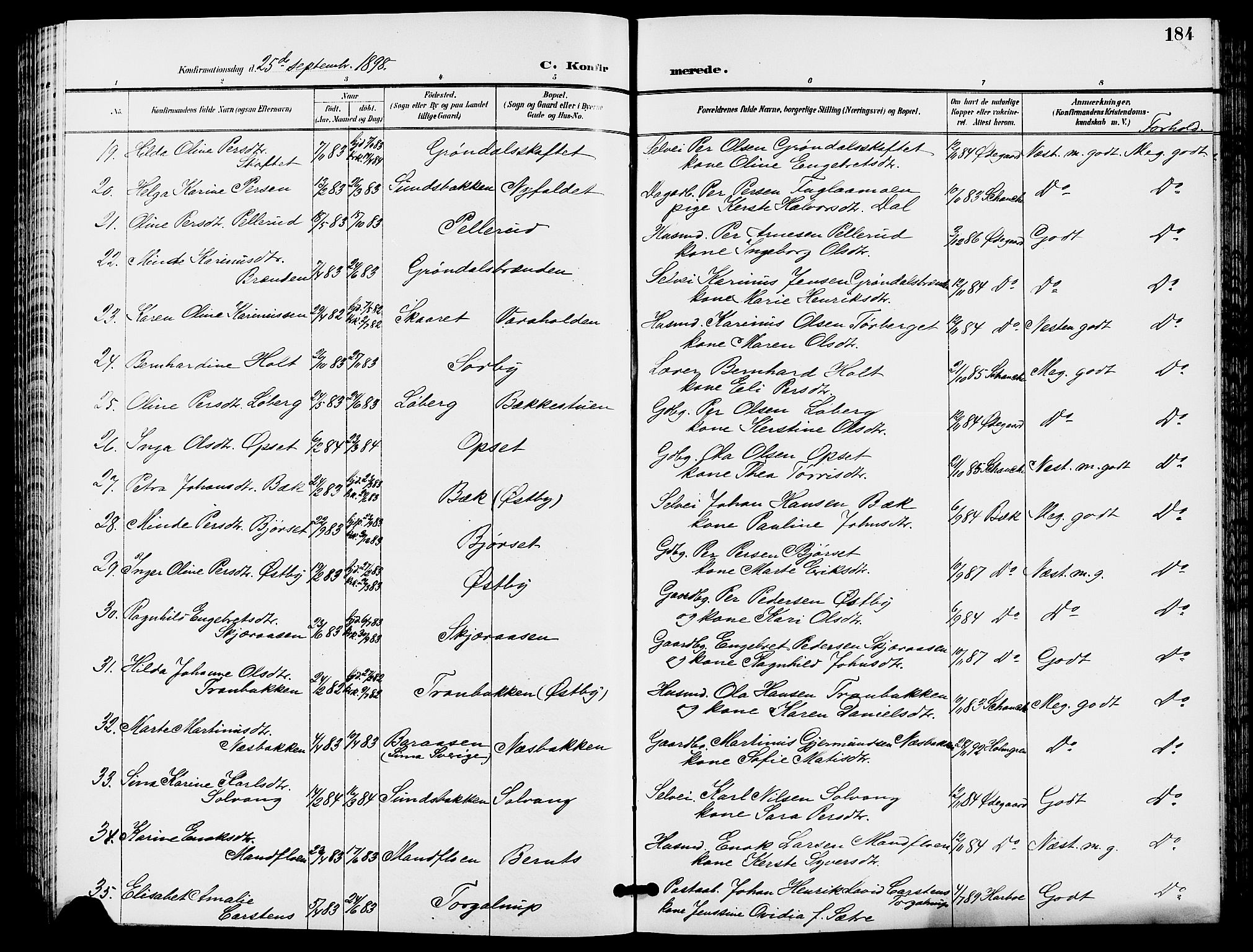 Trysil prestekontor, AV/SAH-PREST-046/H/Ha/Hab/L0006: Klokkerbok nr. 6, 1896-1912, s. 184