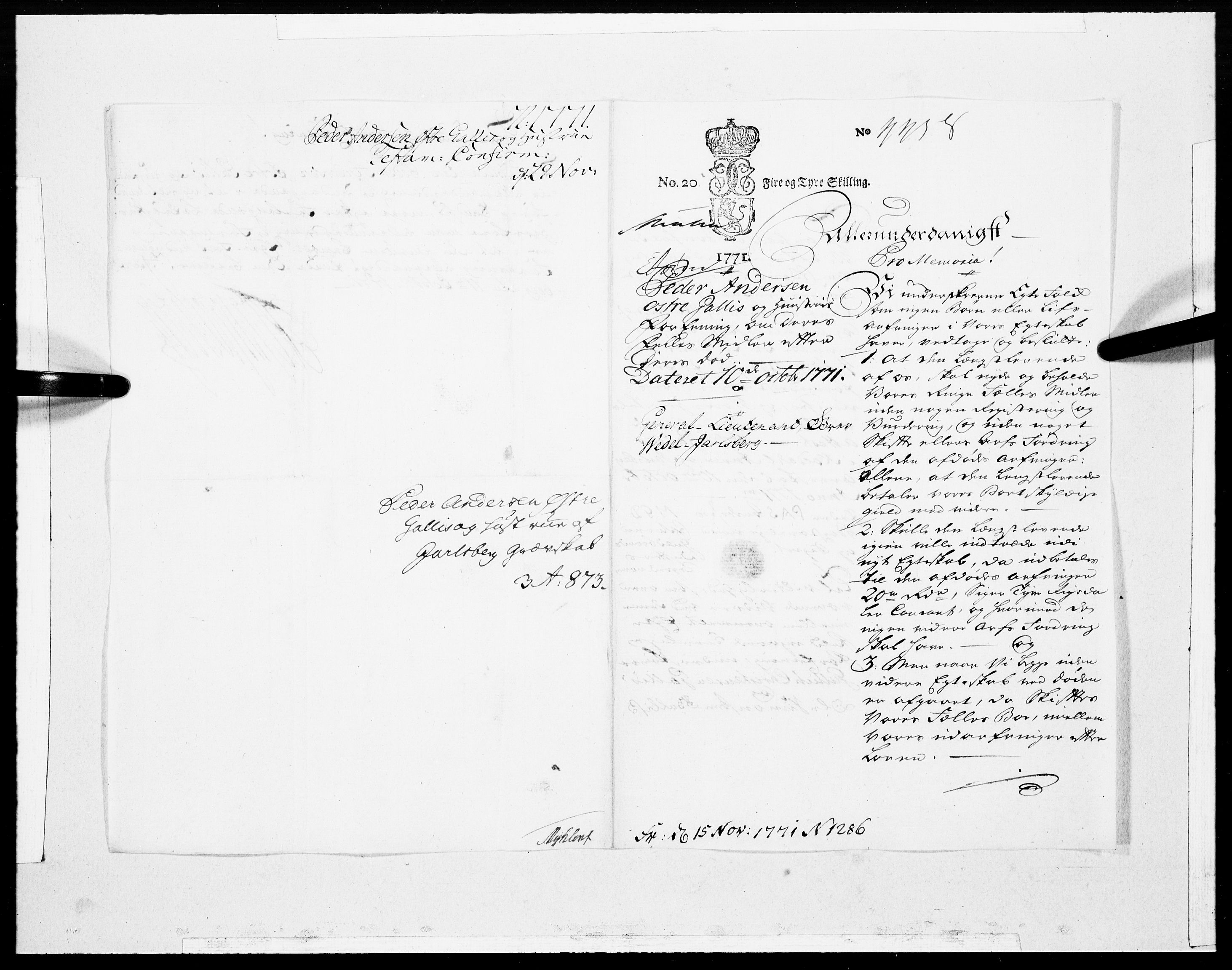 Danske Kanselli 1572-1799, RA/EA-3023/F/Fc/Fcc/Fcca/L0205: Norske innlegg 1572-1799, 1771, s. 558