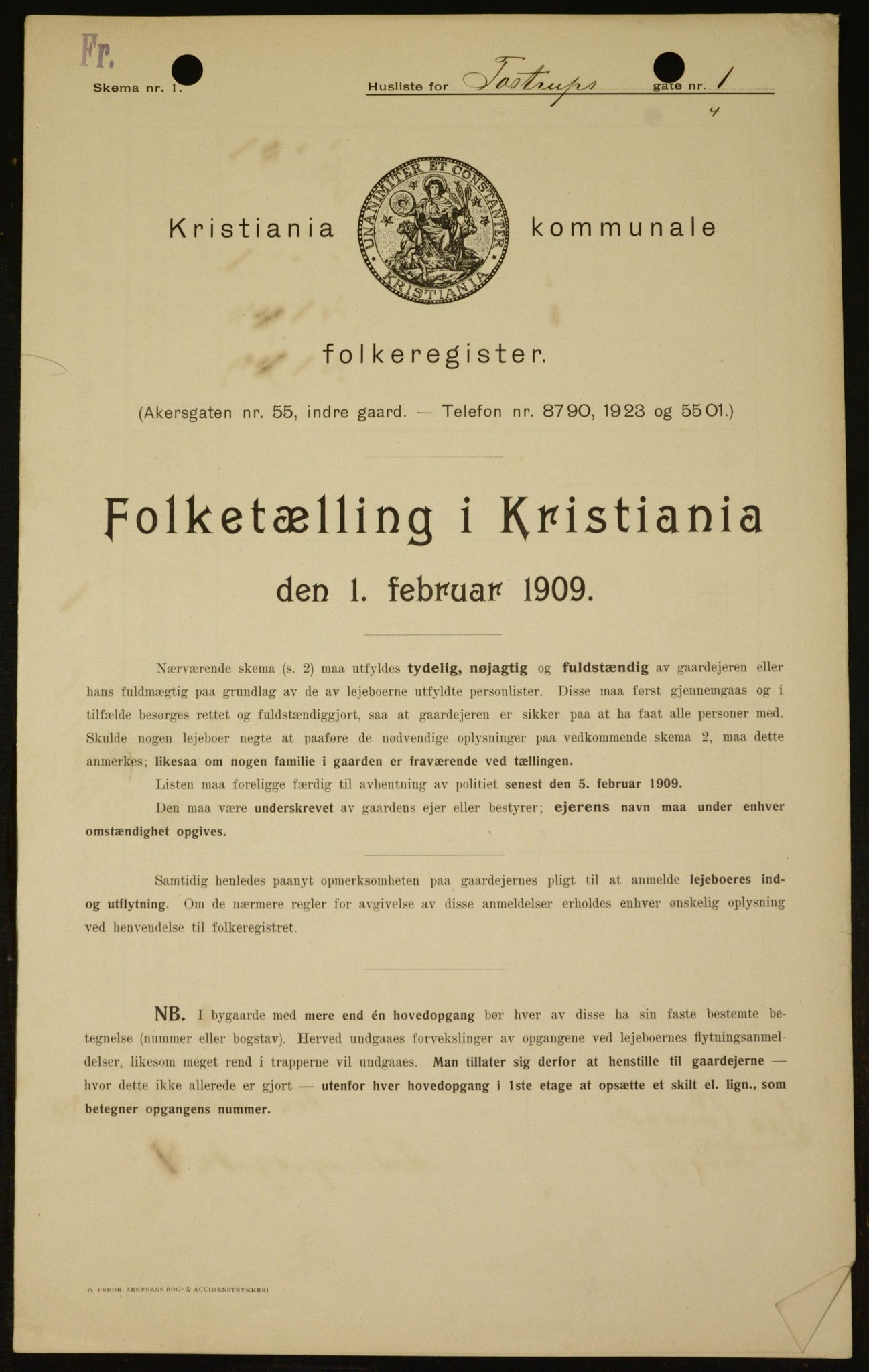 OBA, Kommunal folketelling 1.2.1909 for Kristiania kjøpstad, 1909, s. 104477