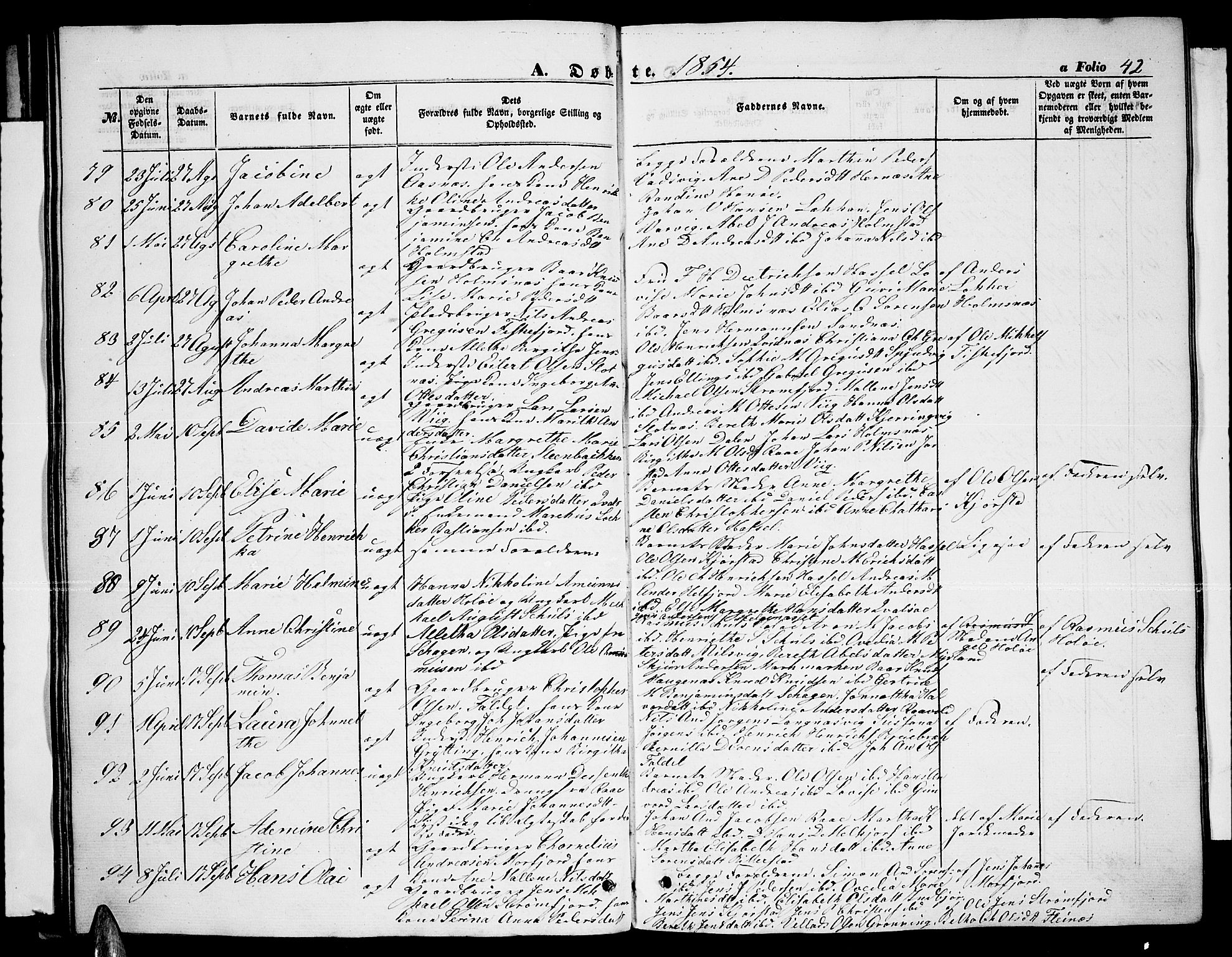 Ministerialprotokoller, klokkerbøker og fødselsregistre - Nordland, AV/SAT-A-1459/888/L1265: Klokkerbok nr. 888C03, 1850-1863, s. 42