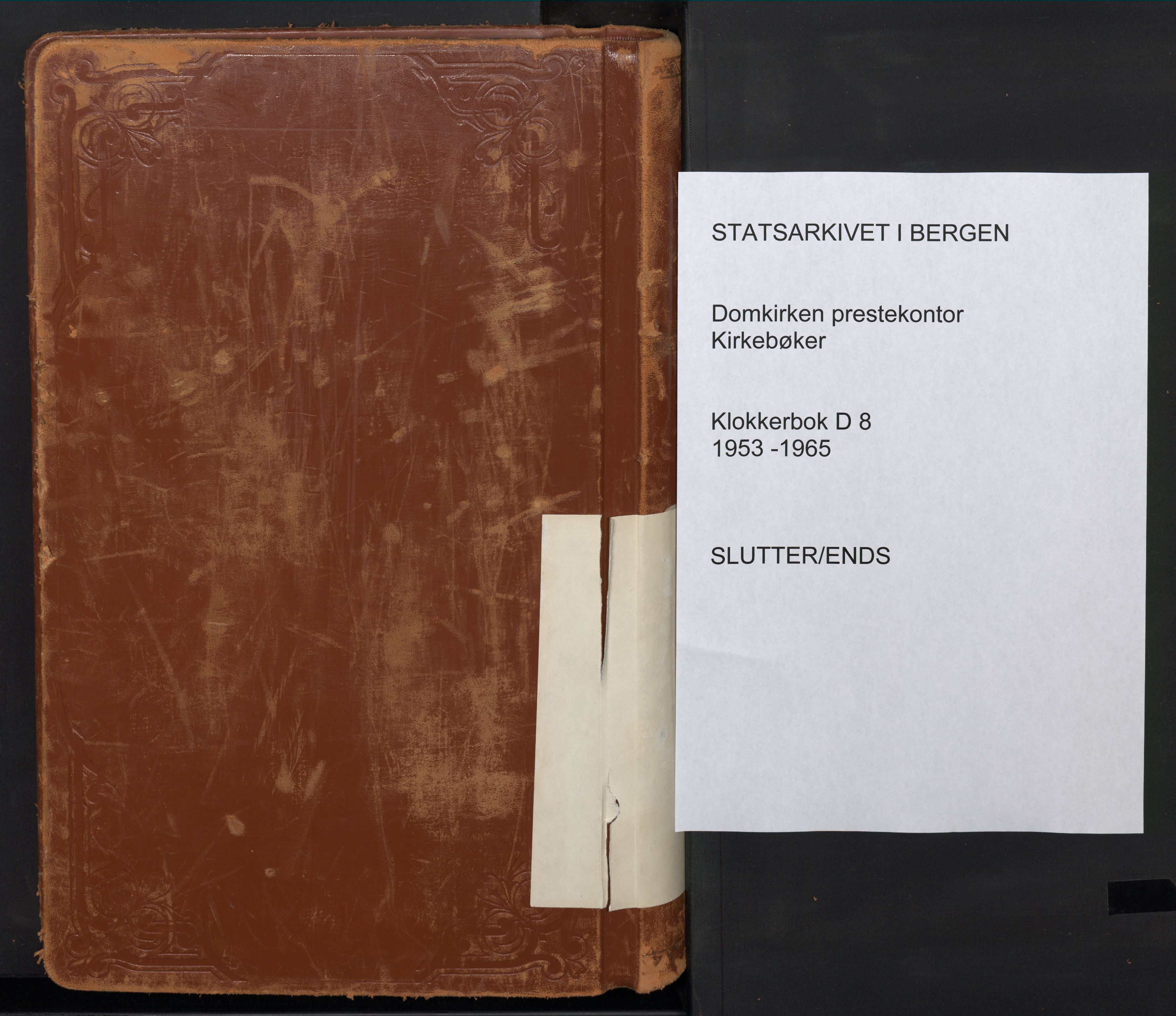 Domkirken sokneprestembete, SAB/A-74801/H/Hab/L0036: Klokkerbok nr. D 8, 1953-1965