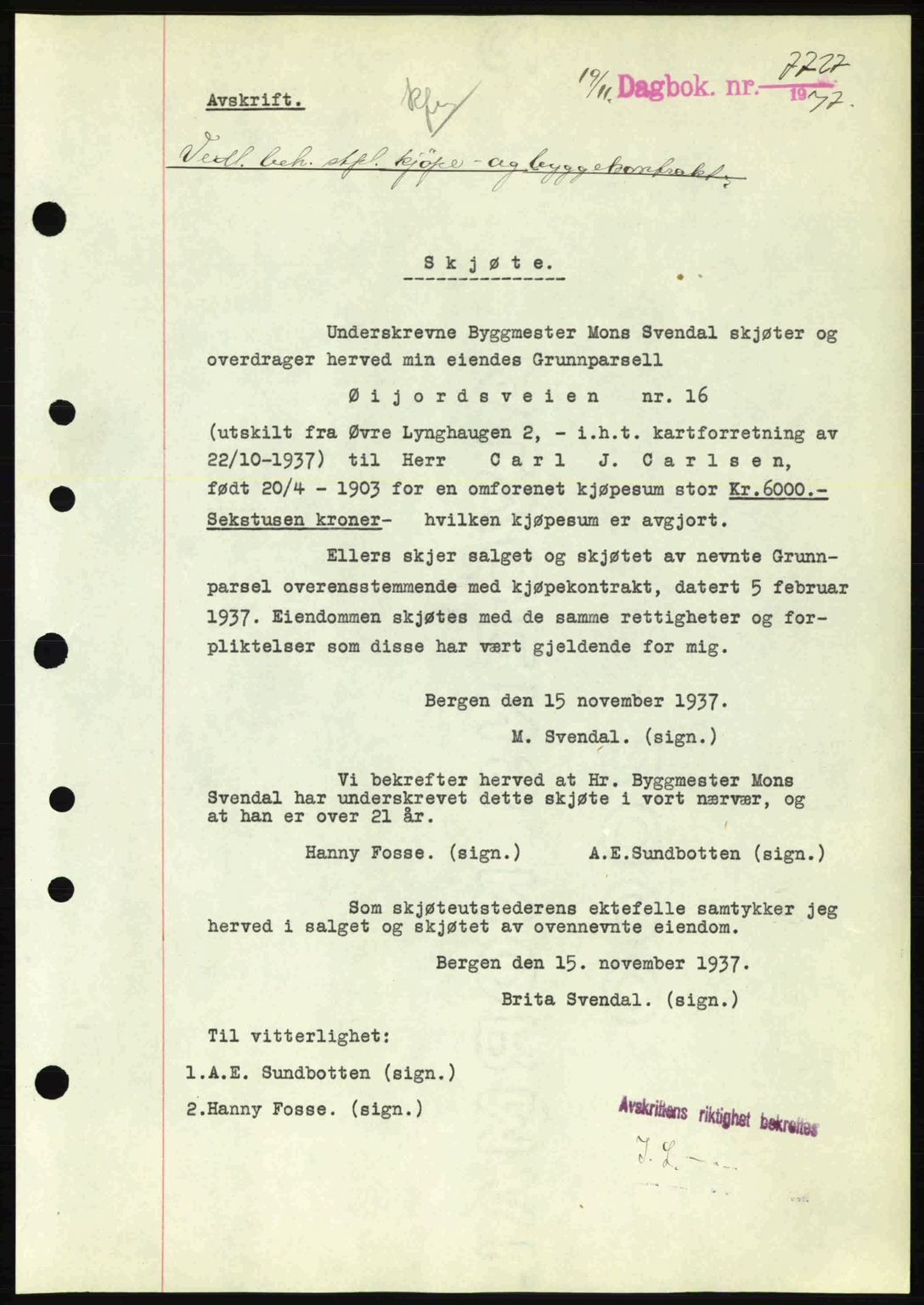 Byfogd og Byskriver i Bergen, SAB/A-3401/03/03Bc/L0006: Pantebok nr. A5, 1937-1938, Dagboknr: 7727/1937