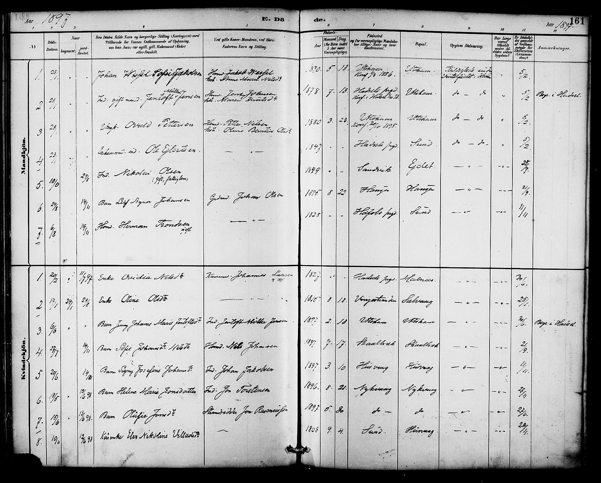 Ministerialprotokoller, klokkerbøker og fødselsregistre - Nordland, AV/SAT-A-1459/892/L1320: Ministerialbok nr. 892A01, 1886-1901, s. 161