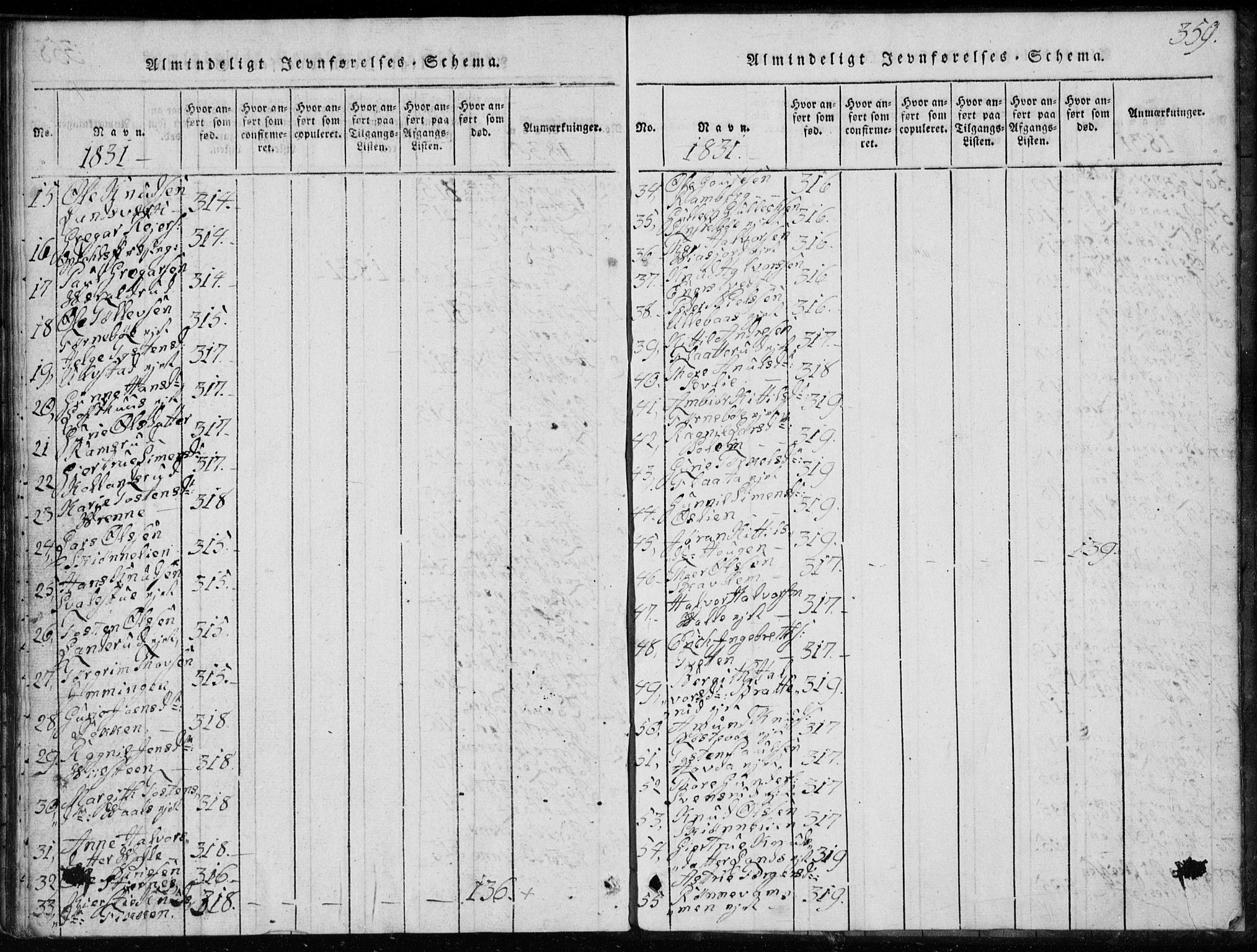 Rollag kirkebøker, AV/SAKO-A-240/G/Ga/L0001: Klokkerbok nr. I 1, 1814-1831, s. 359