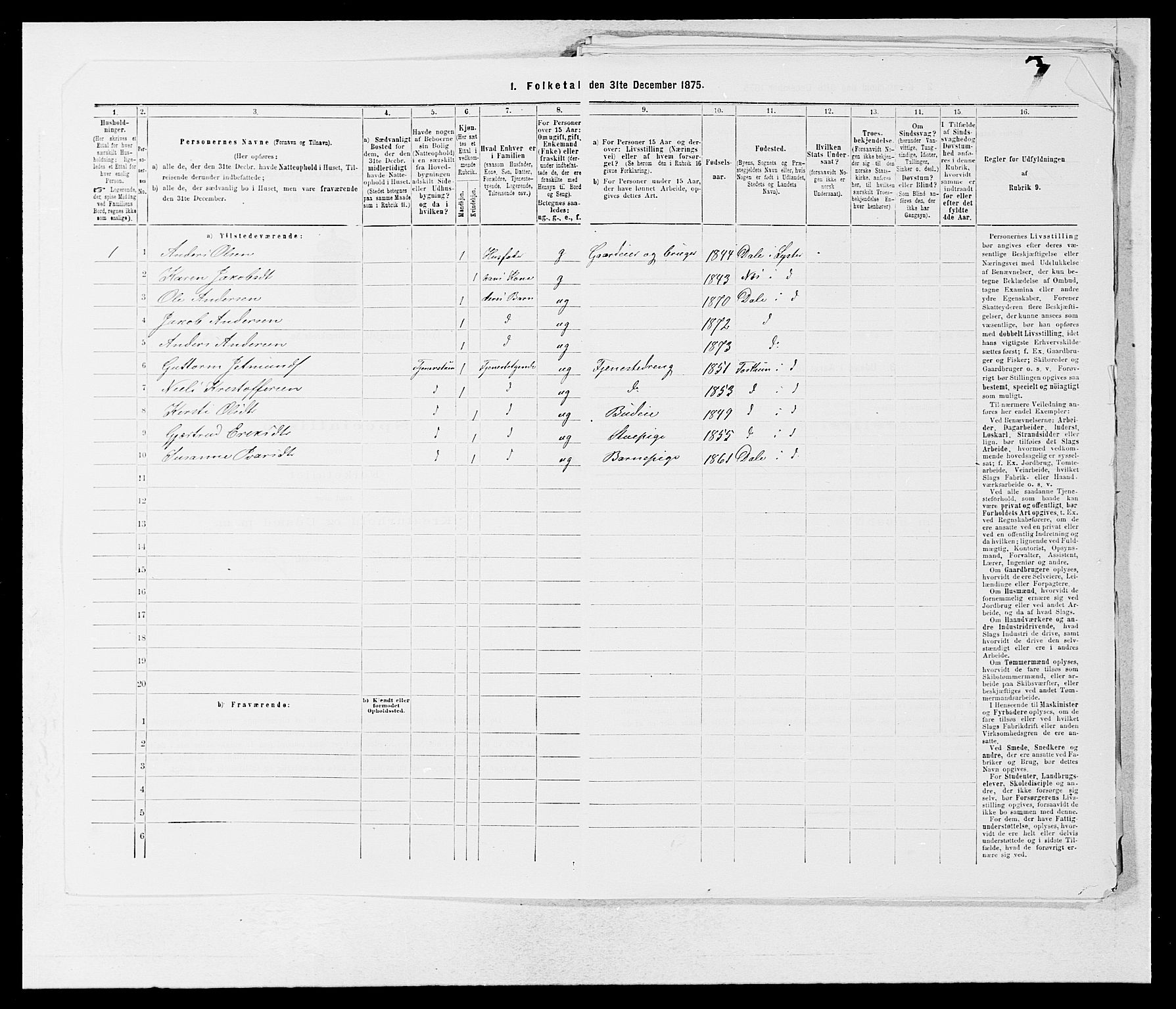 SAB, Folketelling 1875 for 1426P Luster prestegjeld, 1875, s. 440