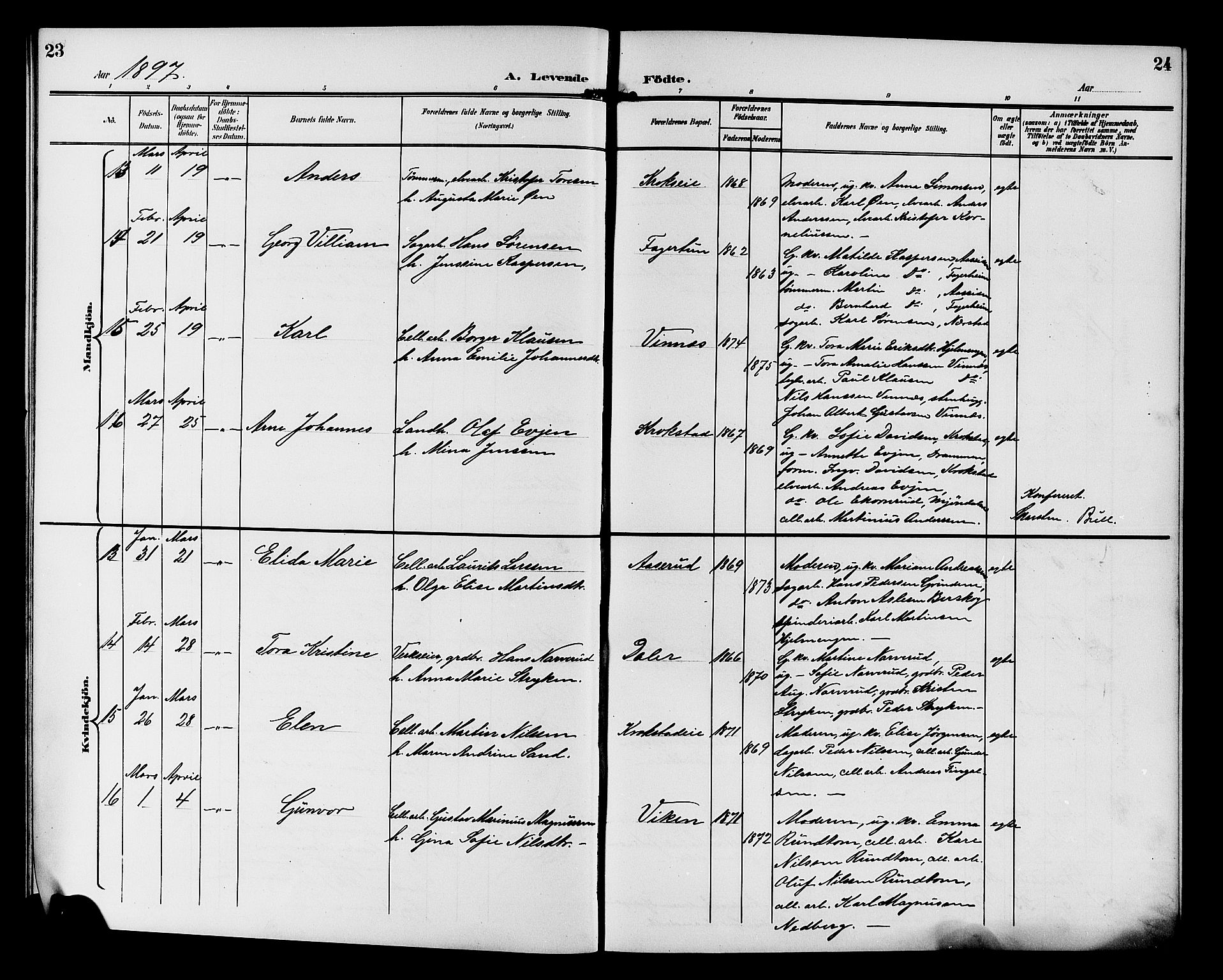 Nedre Eiker kirkebøker, AV/SAKO-A-612/G/Ga/L0003: Klokkerbok nr. 3, 1896-1905, s. 23-24