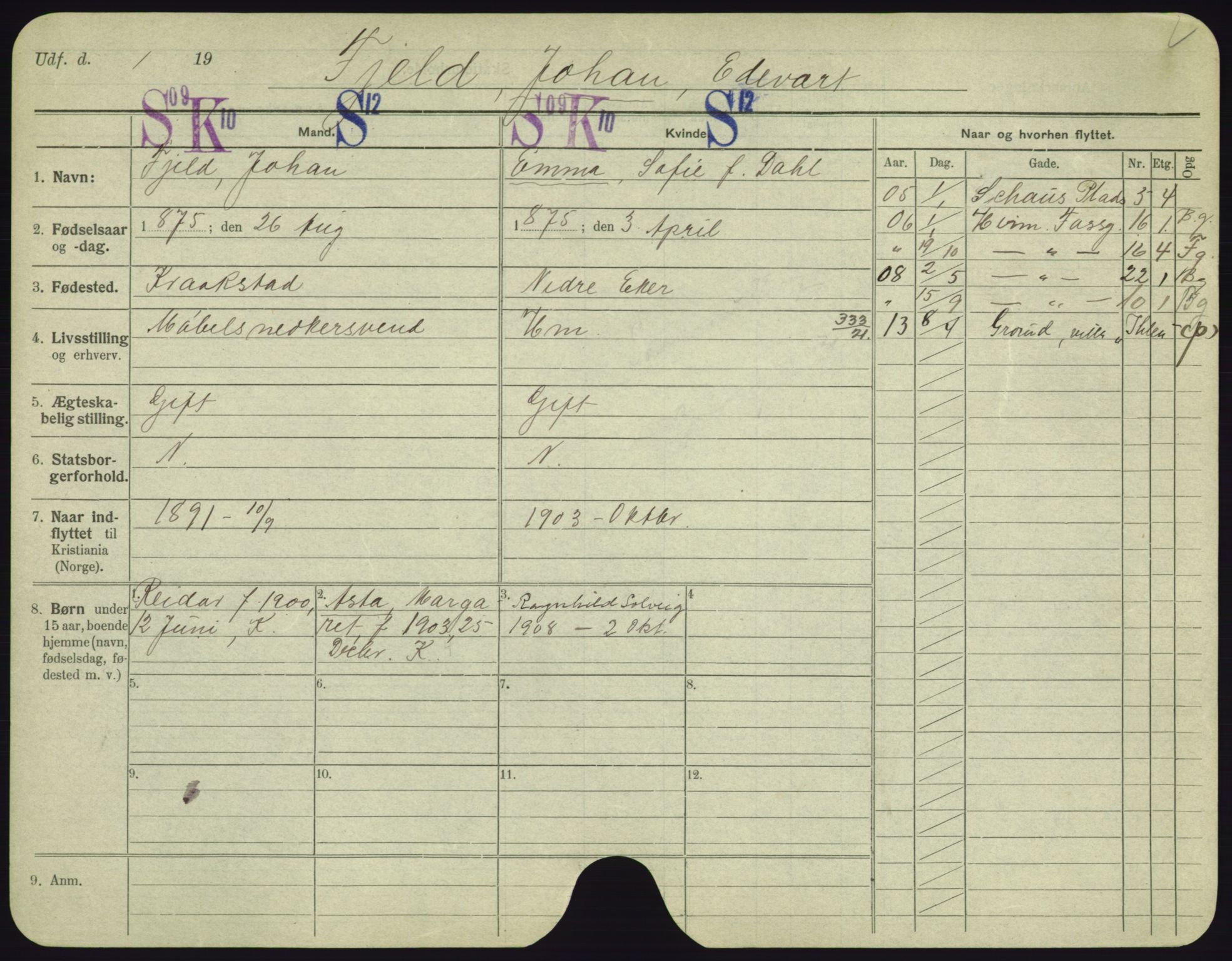 Oslo folkeregister, Registerkort, SAO/A-11715/F/Fa/Fac/L0003: Menn, 1906-1914, s. 102a