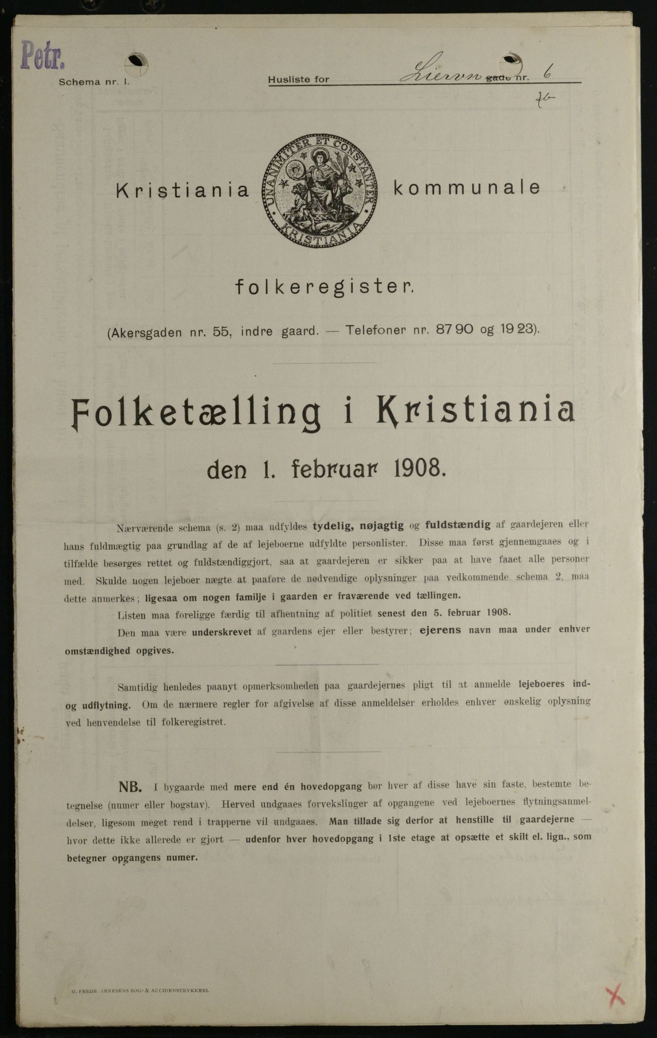 OBA, Kommunal folketelling 1.2.1908 for Kristiania kjøpstad, 1908, s. 51601