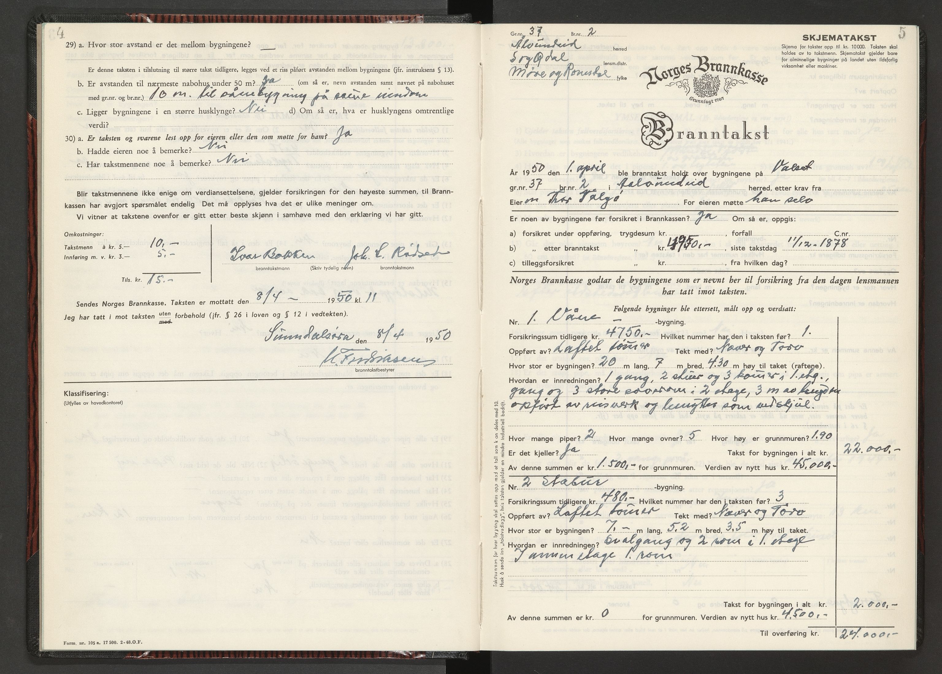 Norges Brannkasse Sunndal, AV/SAT-A-5508/Fb/L0005: Branntakstprotokoll, 1950-1952