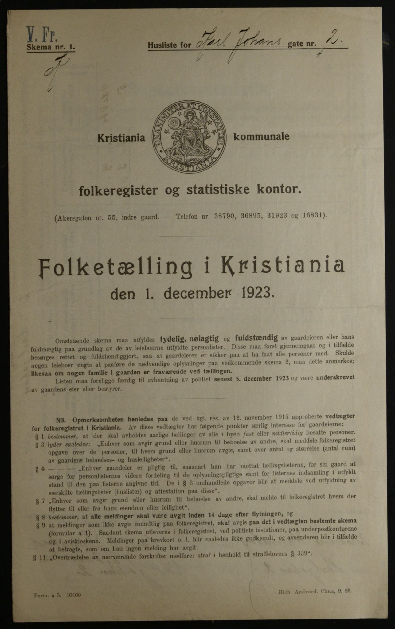 OBA, Kommunal folketelling 1.12.1923 for Kristiania, 1923, s. 54338