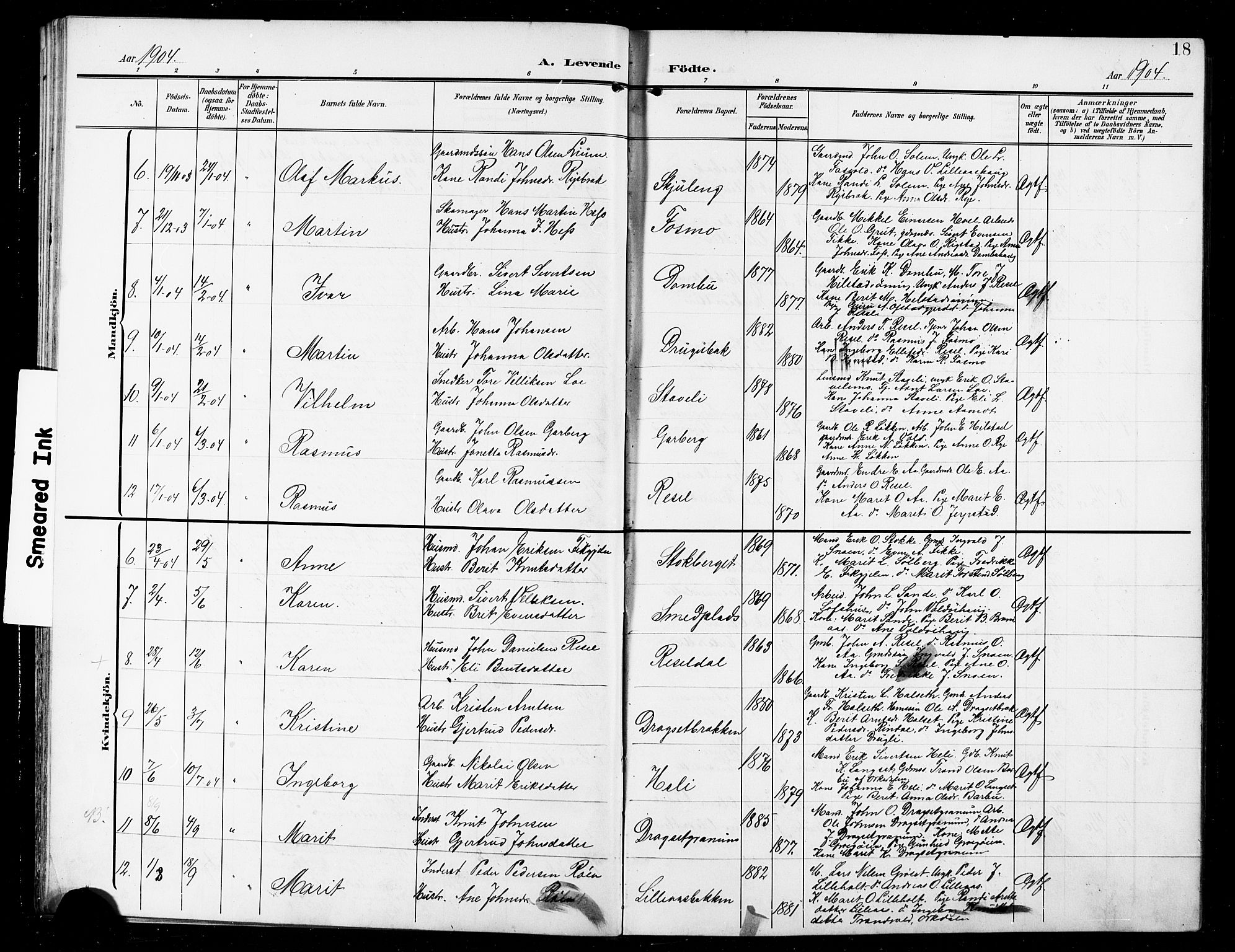 Ministerialprotokoller, klokkerbøker og fødselsregistre - Sør-Trøndelag, AV/SAT-A-1456/672/L0864: Klokkerbok nr. 672C03, 1902-1914, s. 18