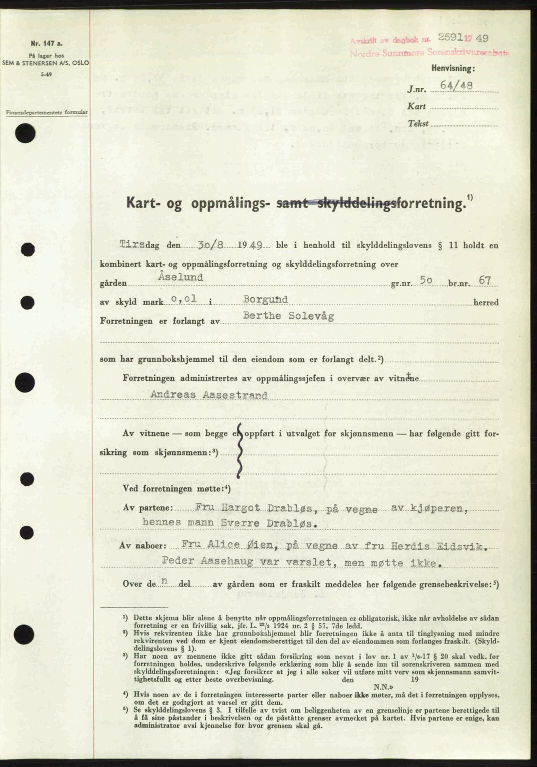 Nordre Sunnmøre sorenskriveri, SAT/A-0006/1/2/2C/2Ca: Pantebok nr. A32, 1949-1949, Dagboknr: 2591/1949