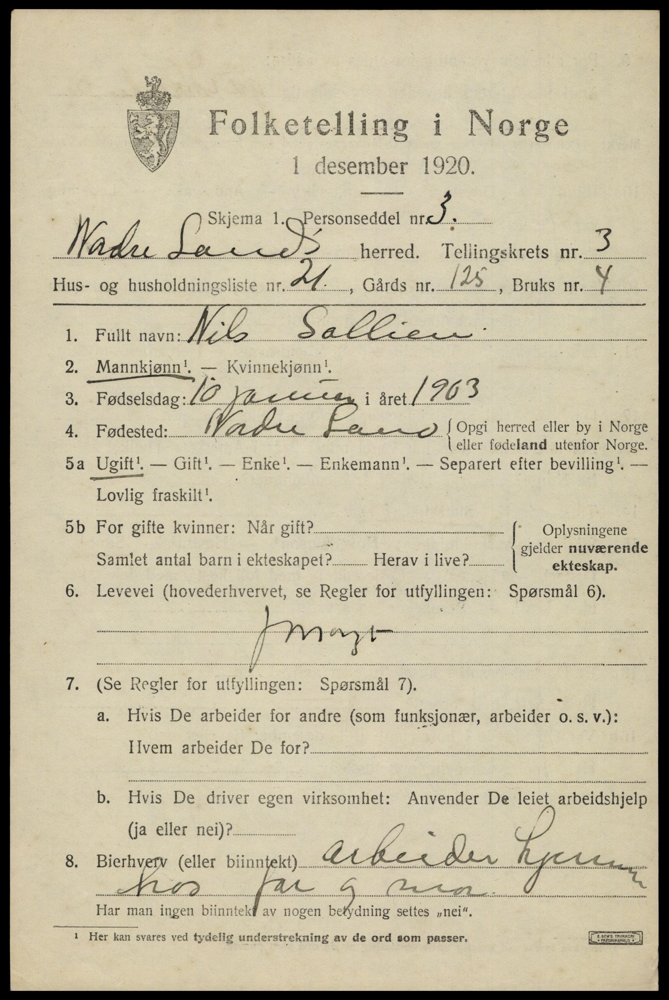 SAH, Folketelling 1920 for 0538 Nordre Land herred, 1920, s. 2459