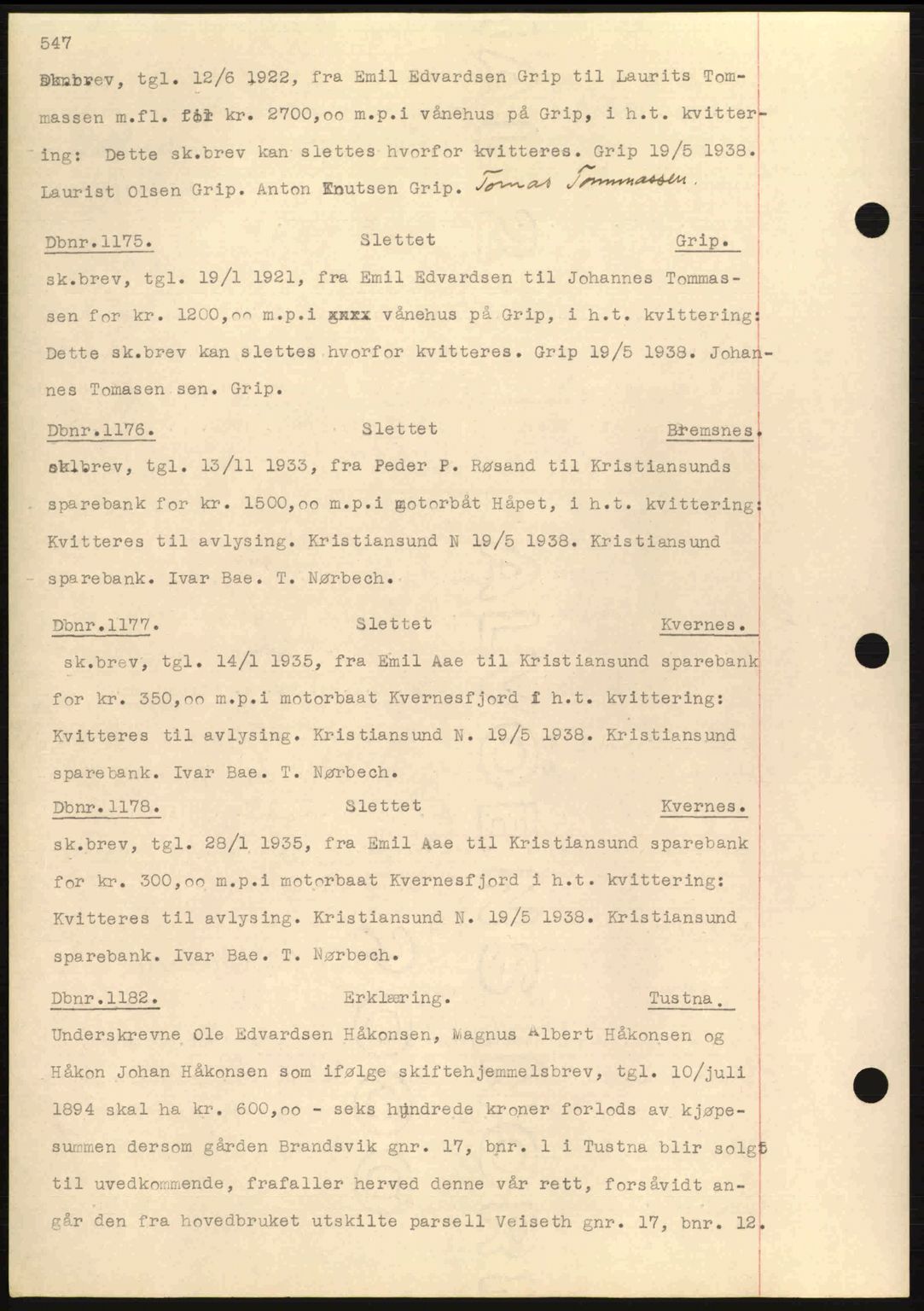 Nordmøre sorenskriveri, SAT/A-4132/1/2/2Ca: Pantebok nr. C80, 1936-1939, Dagboknr: 1175/1938