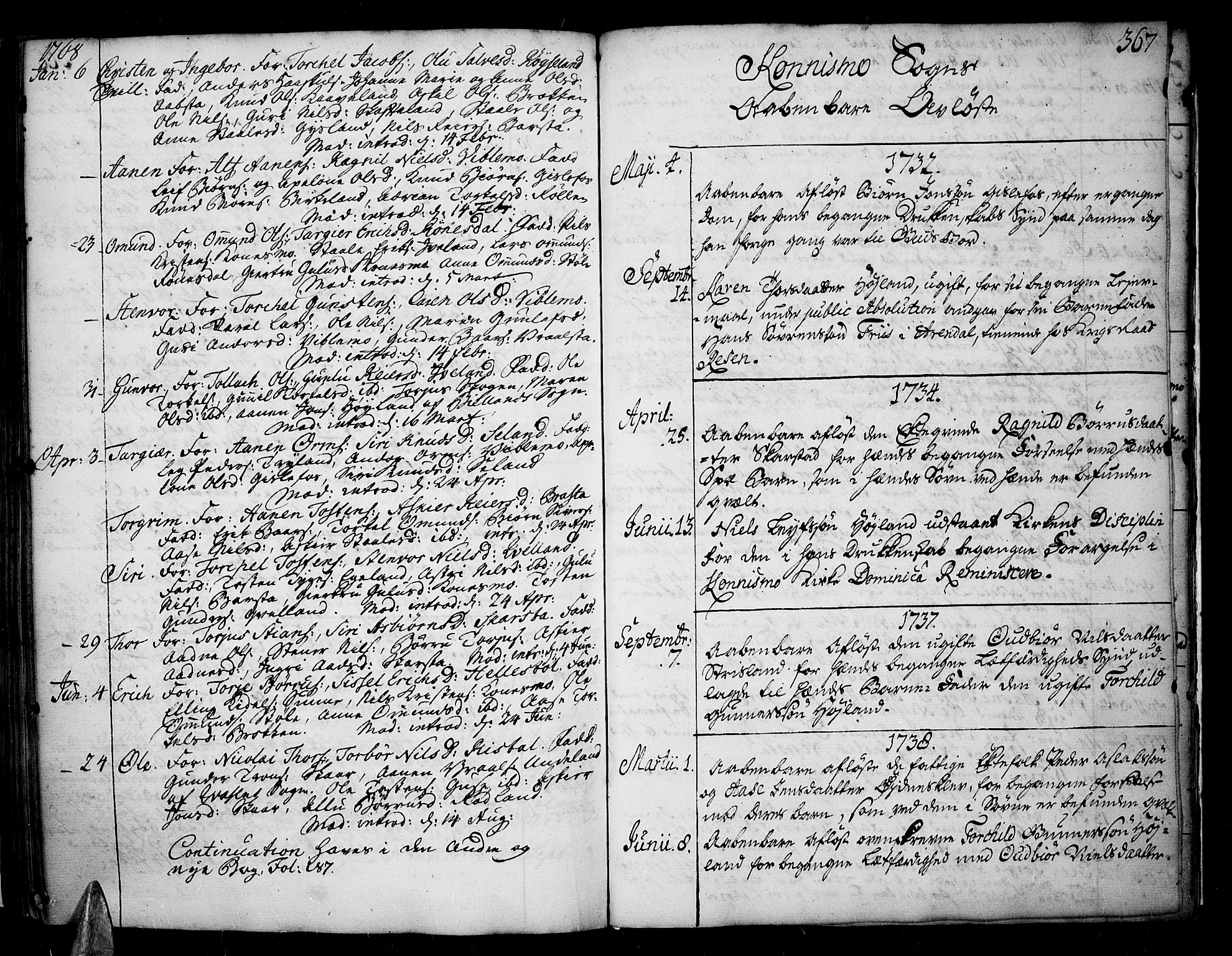 Sør-Audnedal sokneprestkontor, AV/SAK-1111-0039/F/Fa/Fab/L0001: Ministerialbok nr. A 1 /4, 1726-1774, s. 367