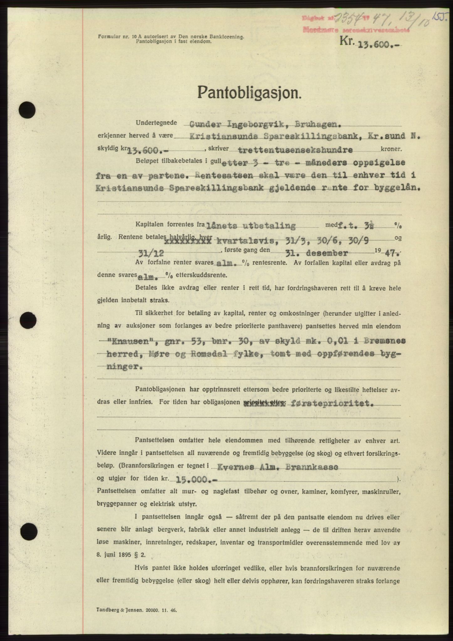 Nordmøre sorenskriveri, AV/SAT-A-4132/1/2/2Ca: Pantebok nr. B97, 1947-1948, Dagboknr: 2354/1947