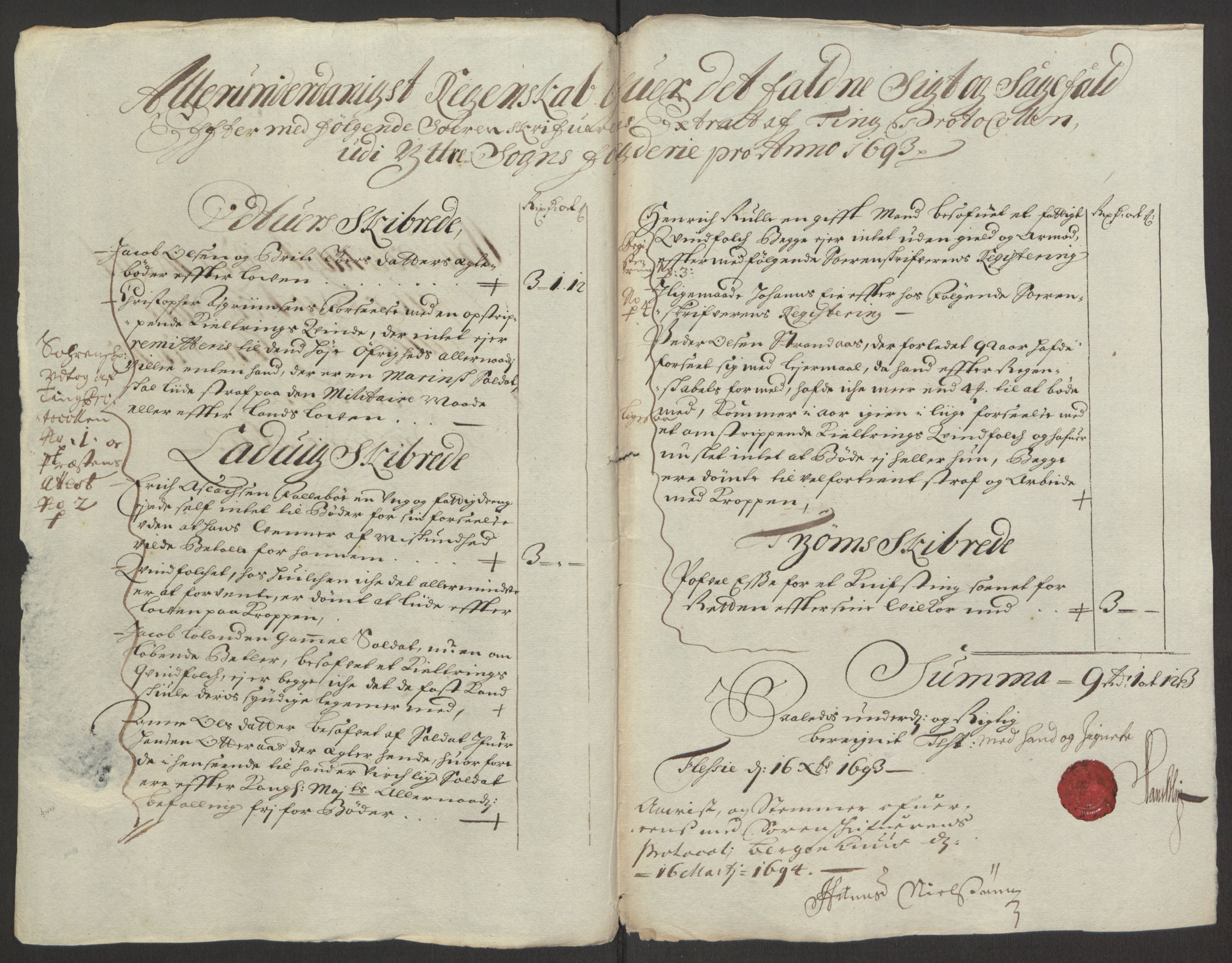 Rentekammeret inntil 1814, Reviderte regnskaper, Fogderegnskap, AV/RA-EA-4092/R52/L3307: Fogderegnskap Sogn, 1693-1694, s. 229