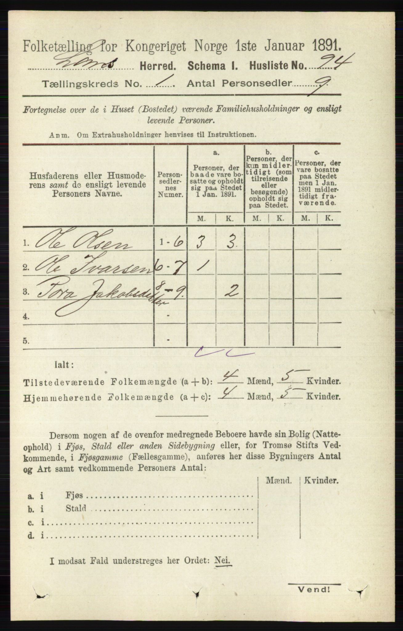 RA, Folketelling 1891 for 0514 Lom herred, 1891, s. 115