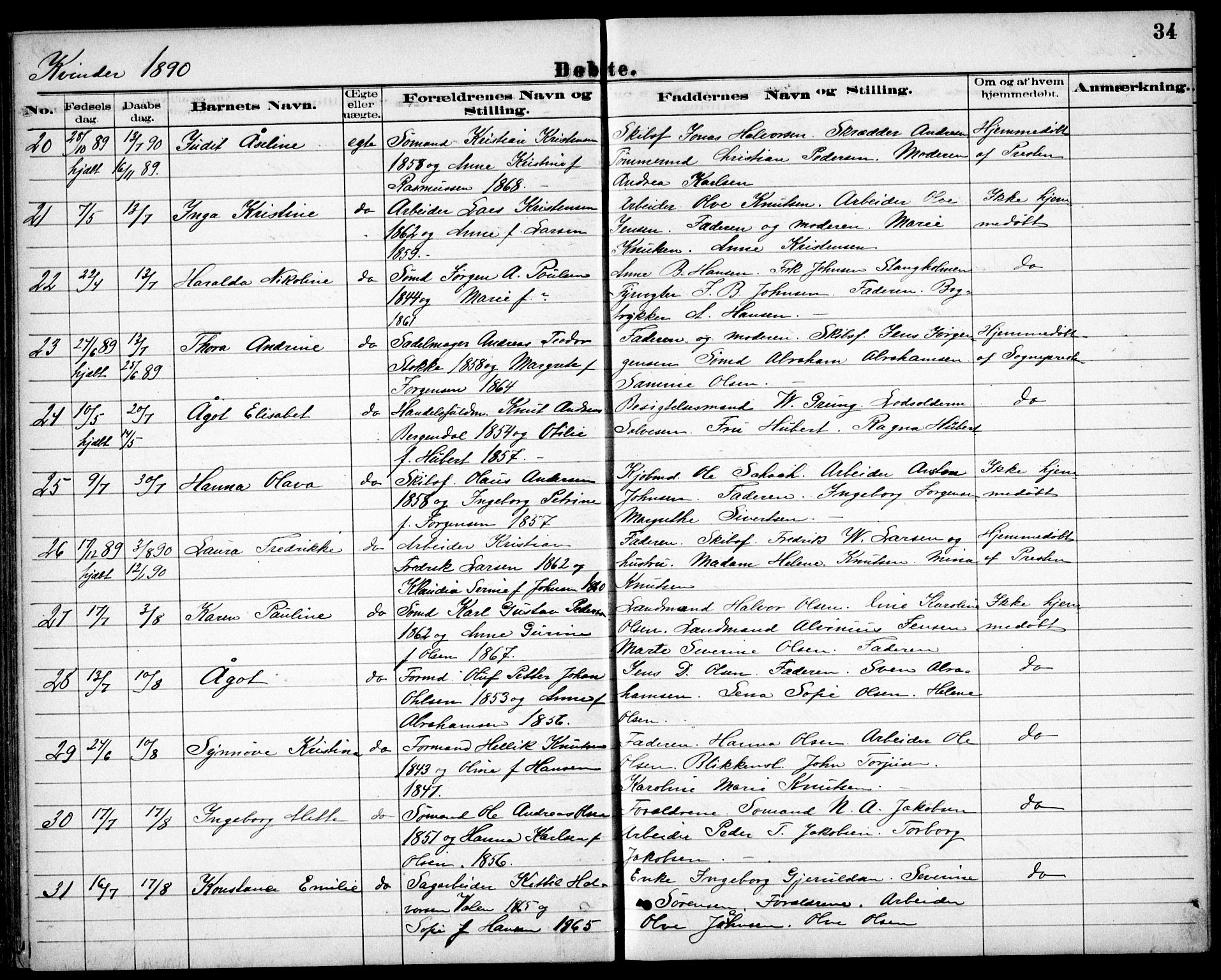 Risør sokneprestkontor, AV/SAK-1111-0035/F/Fb/L0007: Klokkerbok nr. B 7, 1885-1908, s. 34