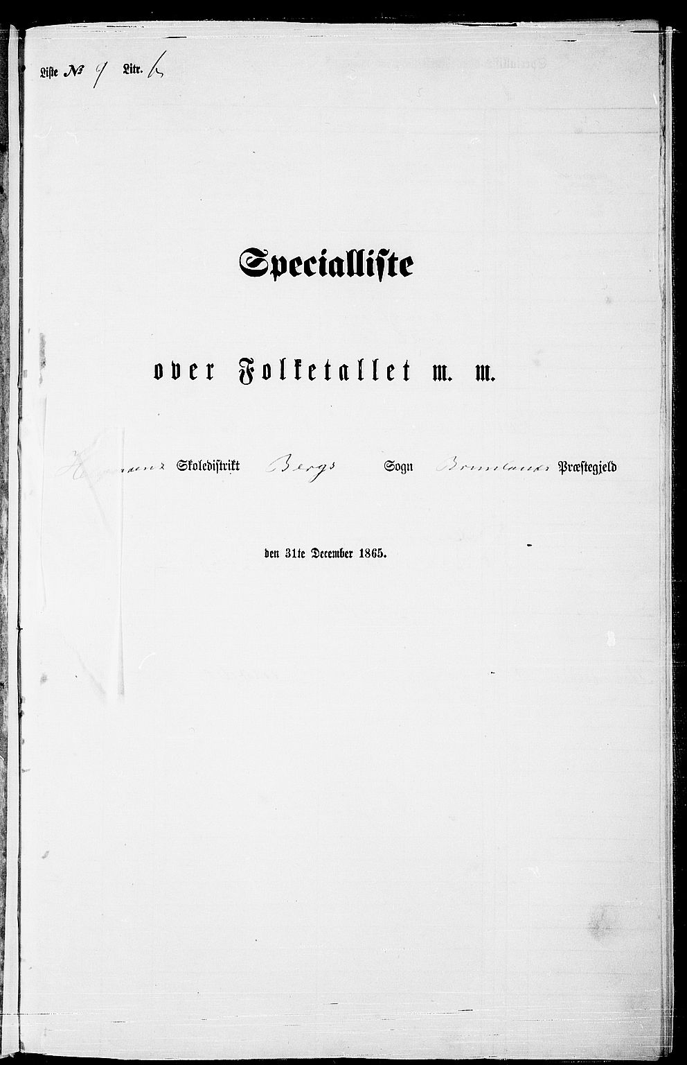RA, Folketelling 1865 for 0726P Brunlanes prestegjeld, 1865, s. 173