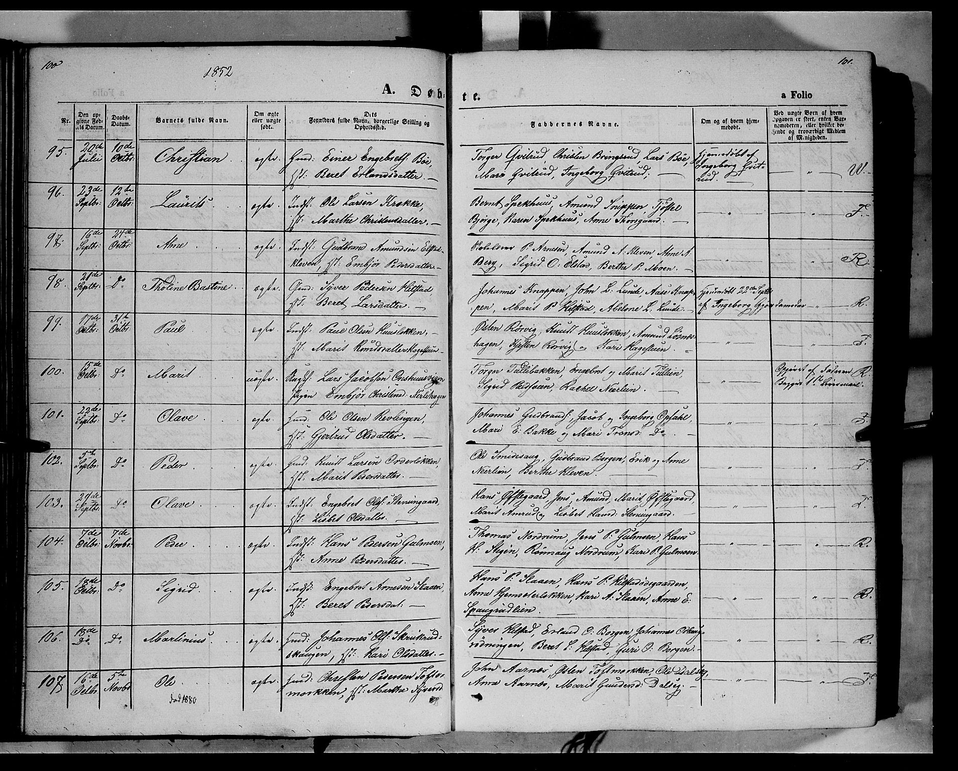 Ringebu prestekontor, AV/SAH-PREST-082/H/Ha/Haa/L0006: Ministerialbok nr. 6, 1848-1859, s. 100-101