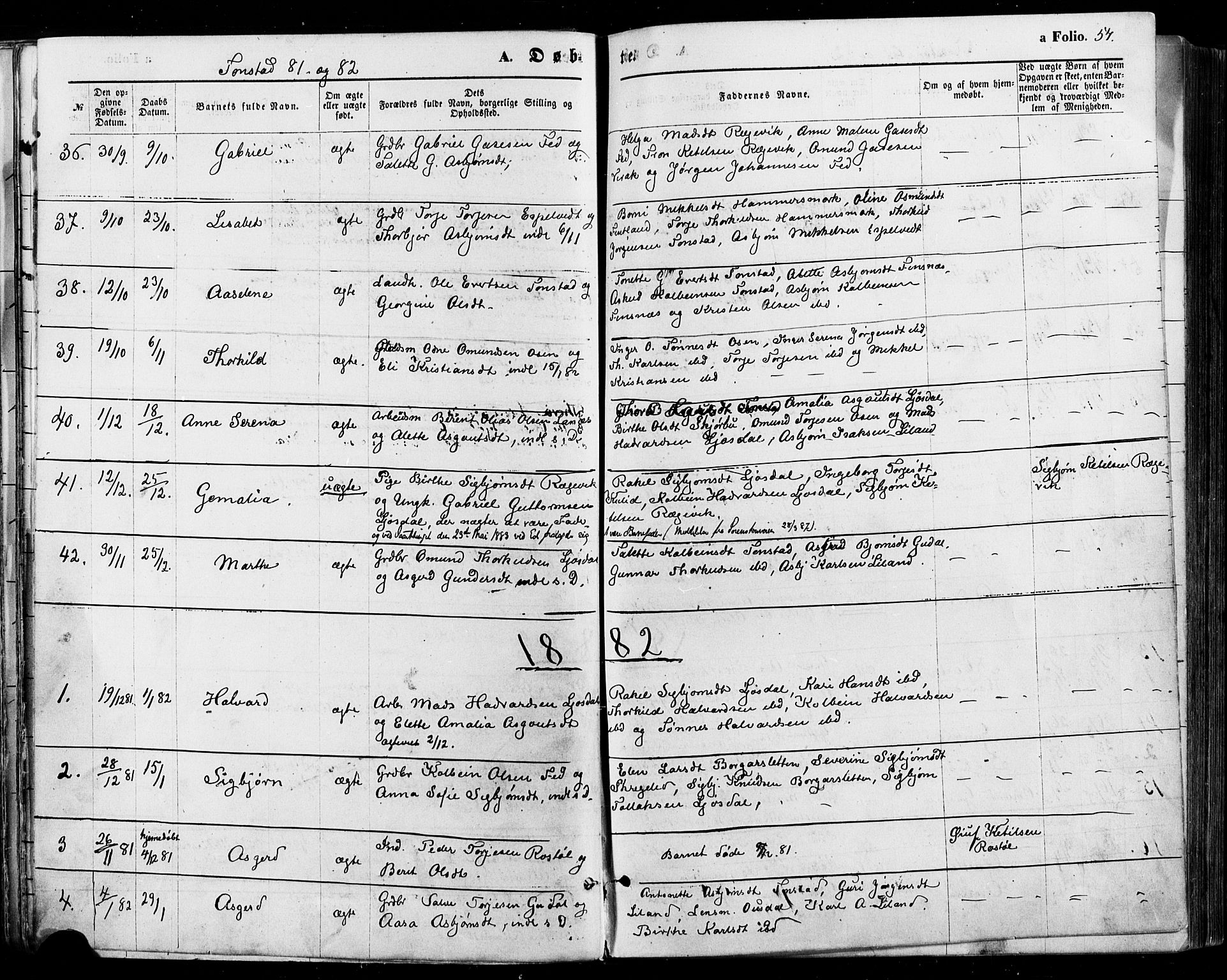 Sirdal sokneprestkontor, SAK/1111-0036/F/Fa/Fab/L0003: Ministerialbok nr. A 3, 1874-1886, s. 54