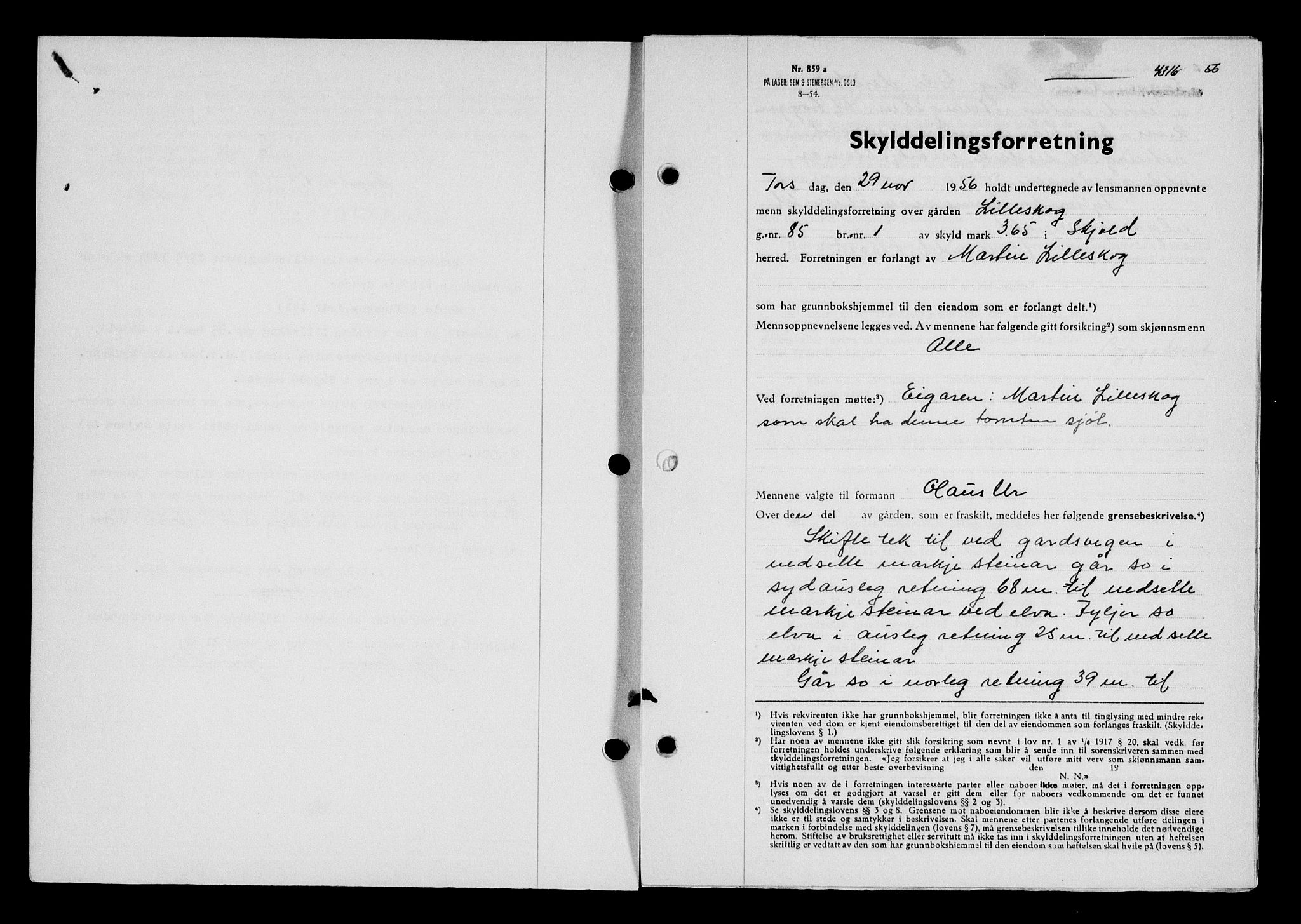 Karmsund sorenskriveri, SAST/A-100311/01/II/IIB/L0122: Pantebok nr. 102A, 1956-1956, Dagboknr: 4316/1956