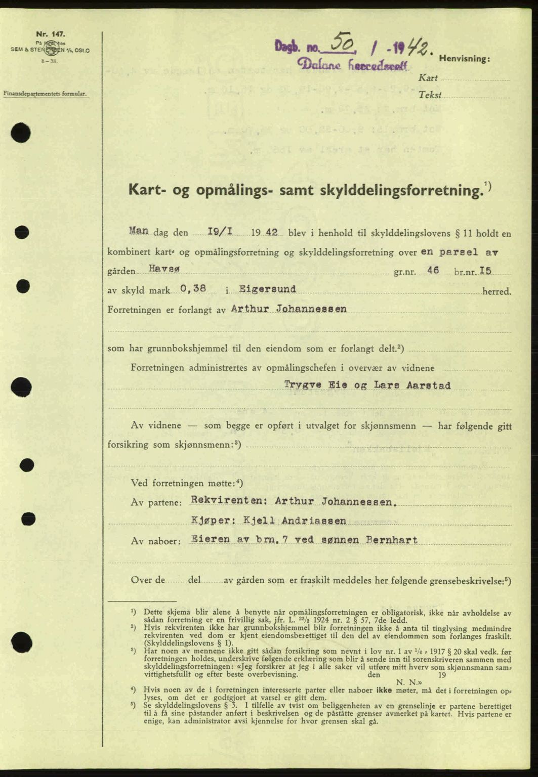 Dalane sorenskriveri, SAST/A-100309/02/G/Gb/L0045: Pantebok nr. A6, 1941-1942, Dagboknr: 50/1942